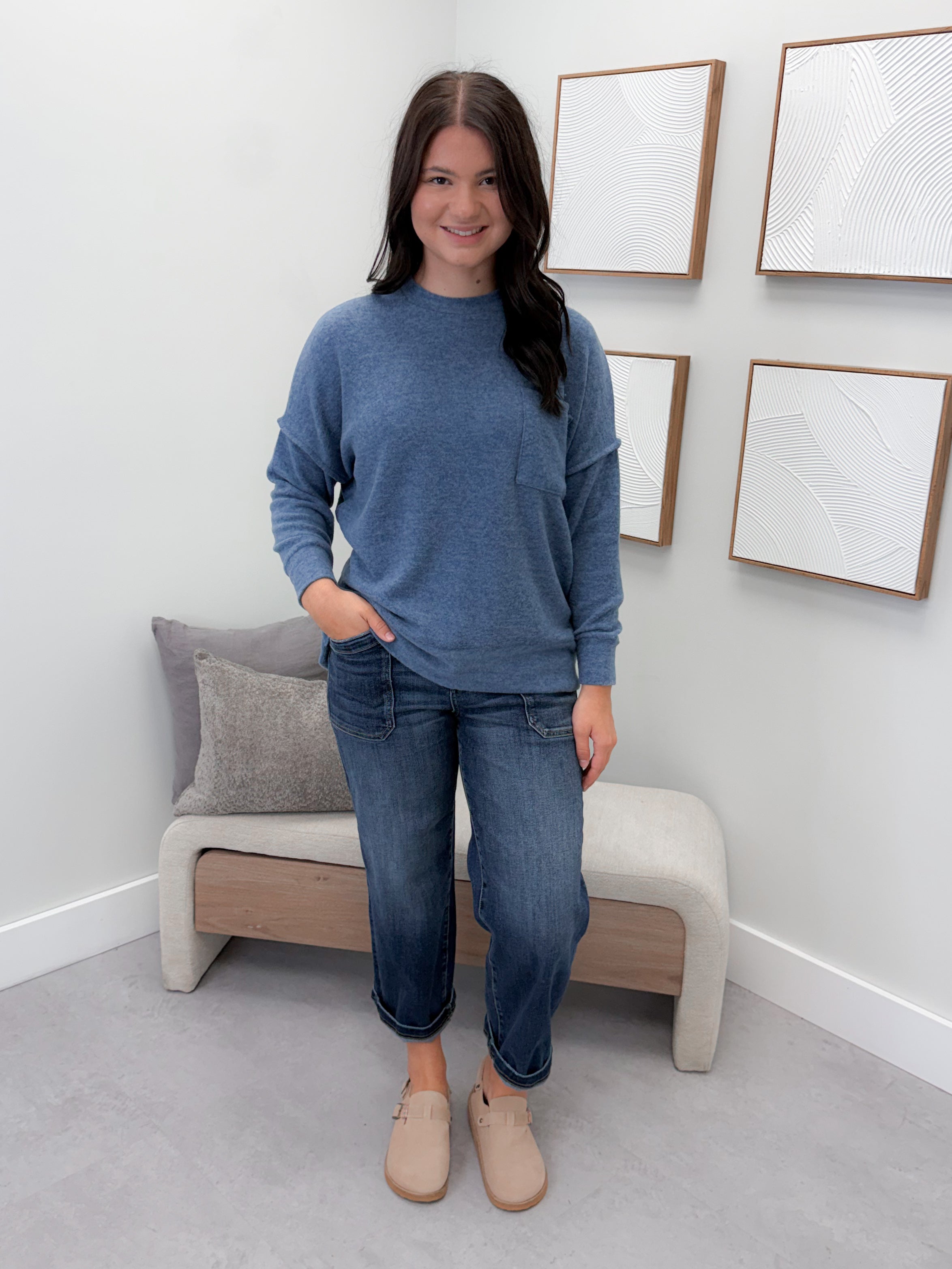 Denton Brushed Pullover in Dusty Blue