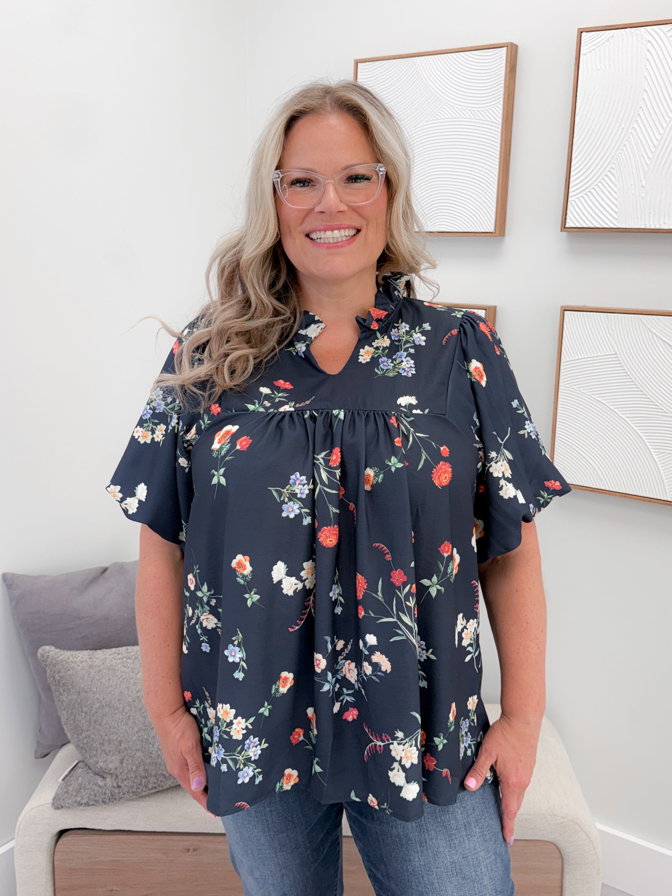 Macey Blouse in Navy