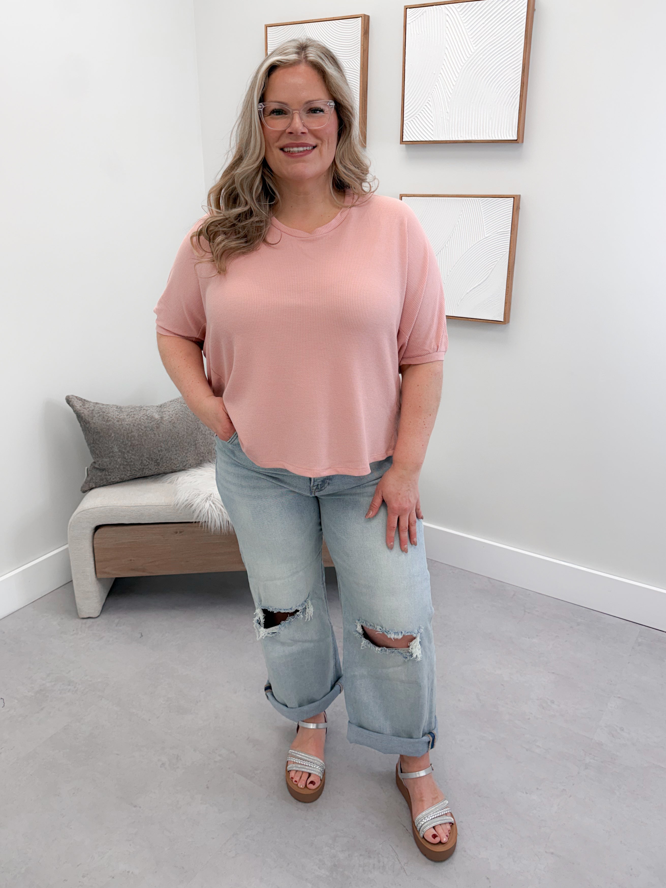 Taz Waffle Tee in Rose