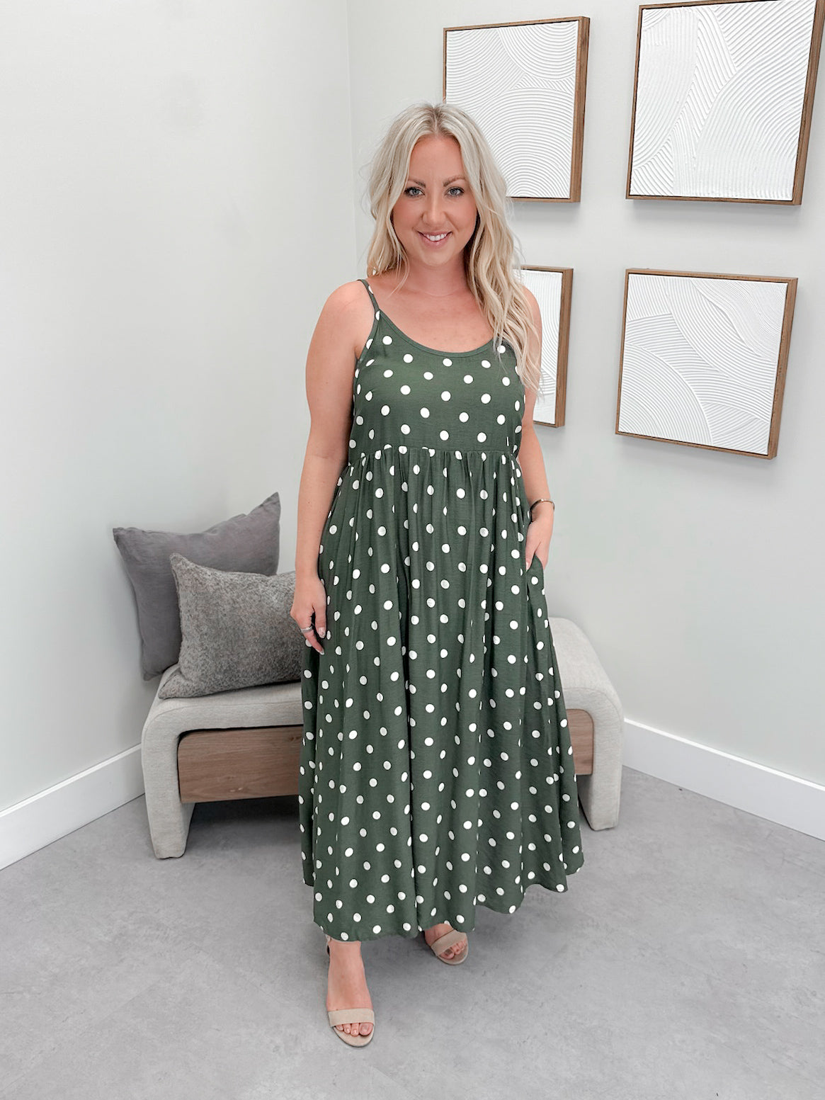 Audrey 2 Piece Dress in Olive Polka Dot