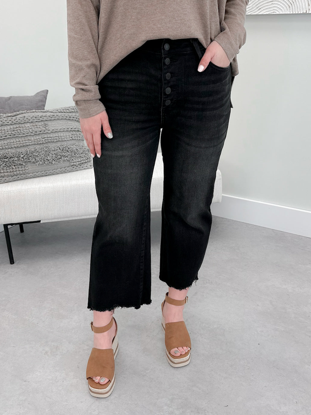 Stormy Cropped Wide Leg Jeans in Black by Judy Blue