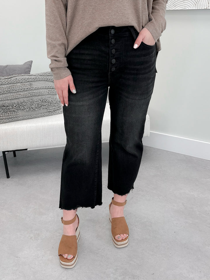 Stormy Cropped Wide Leg Jeans in Black by Judy Blue