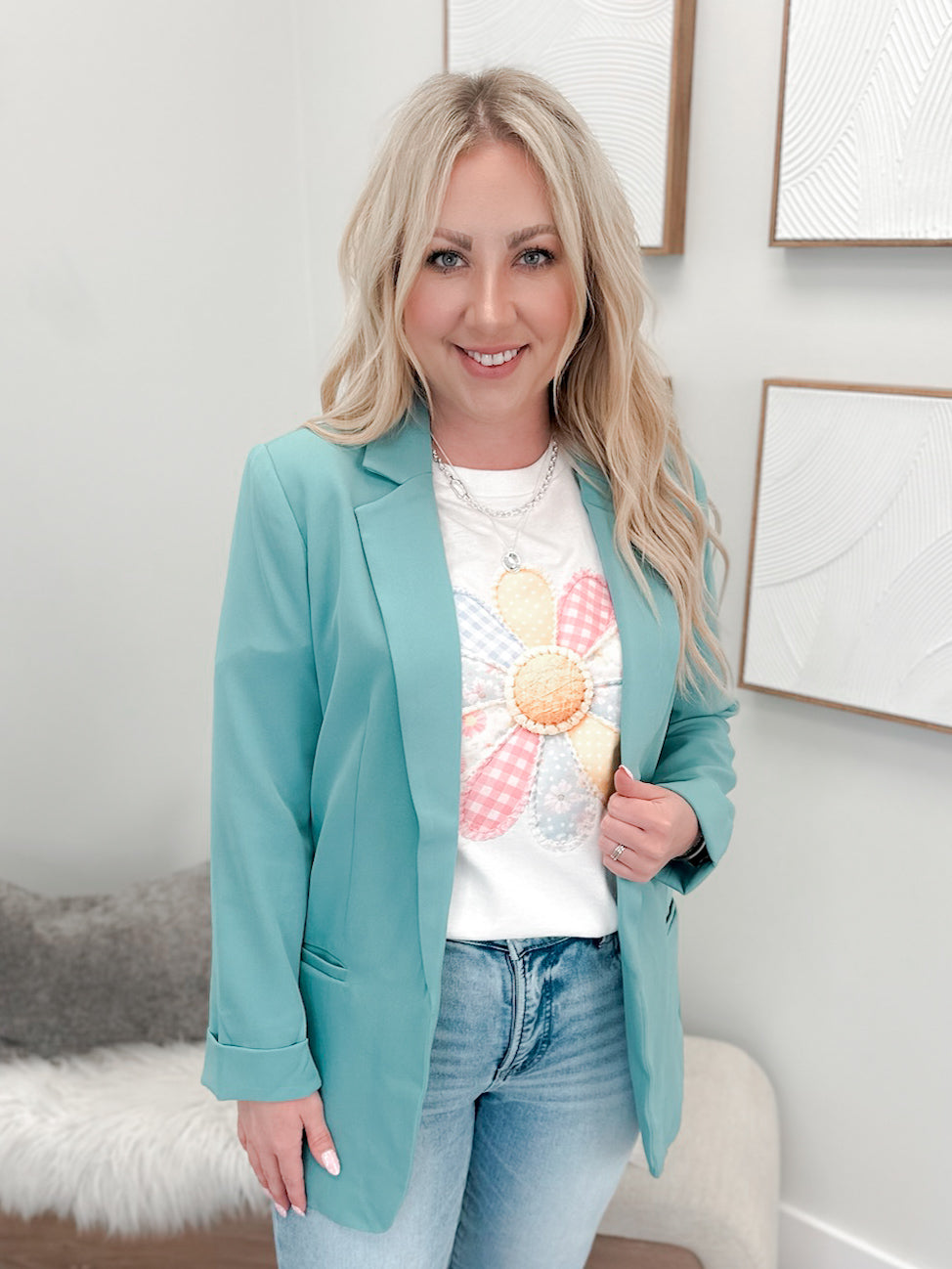 Yours Truly Blazer in Teal