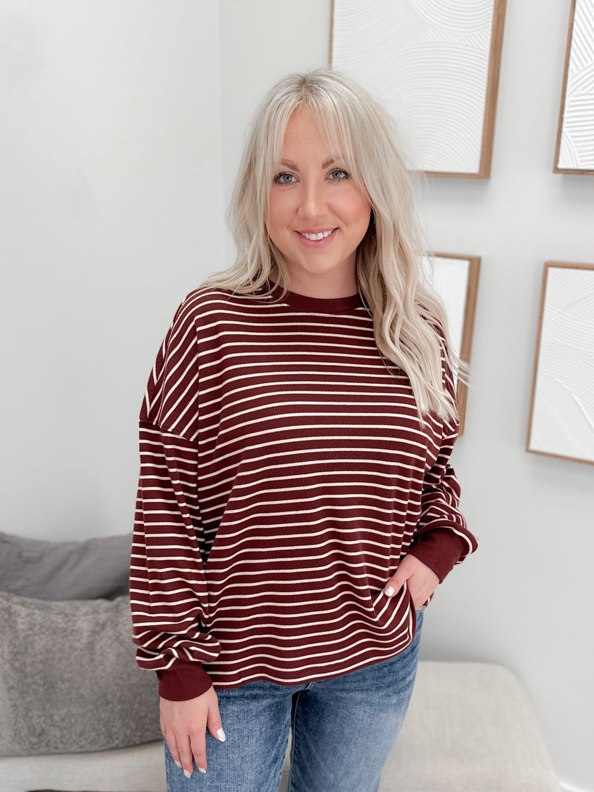 Saylor Stripe Long Sleeve in Burgundy