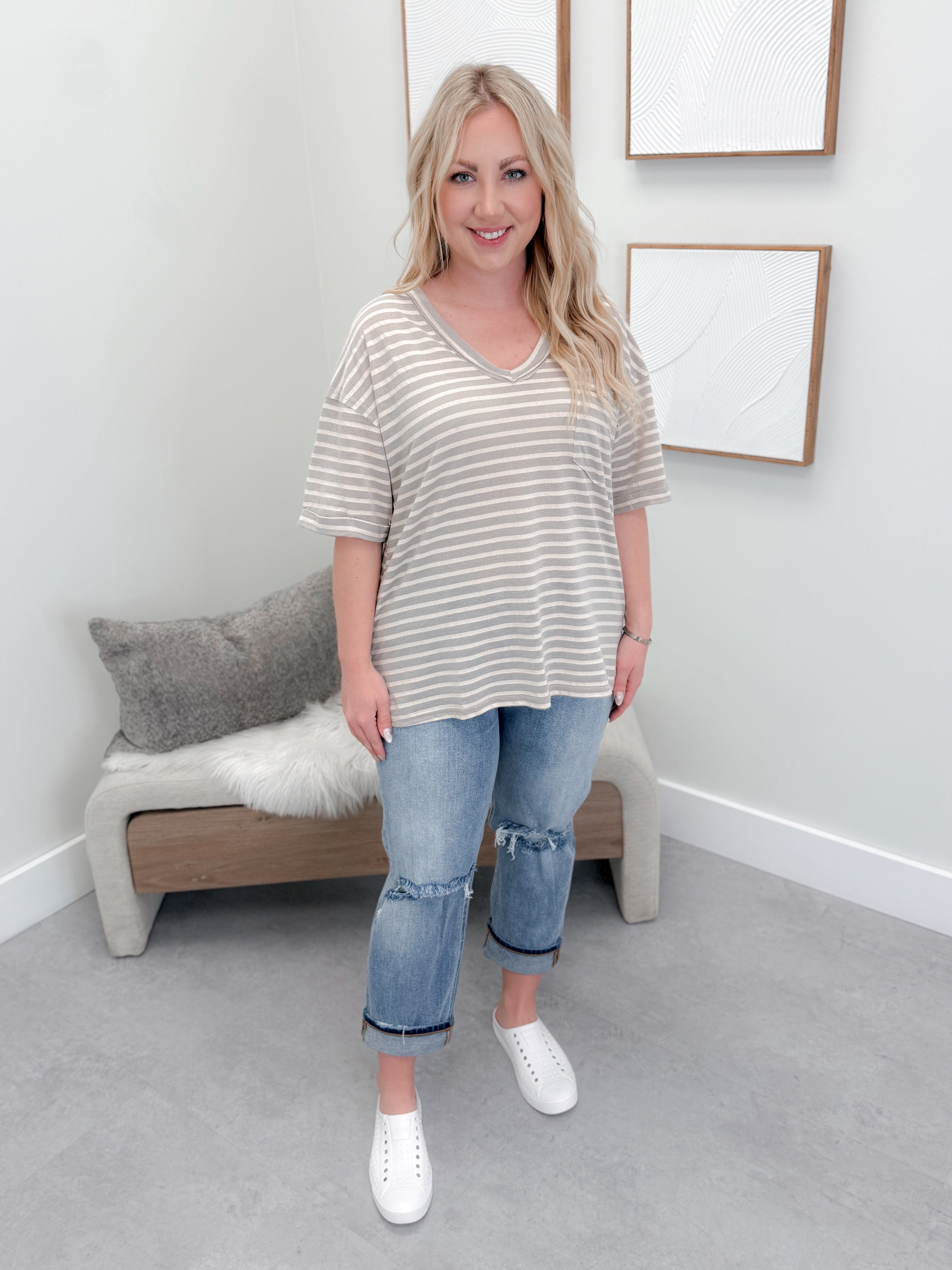 Camryn Tee in Grey Stripe