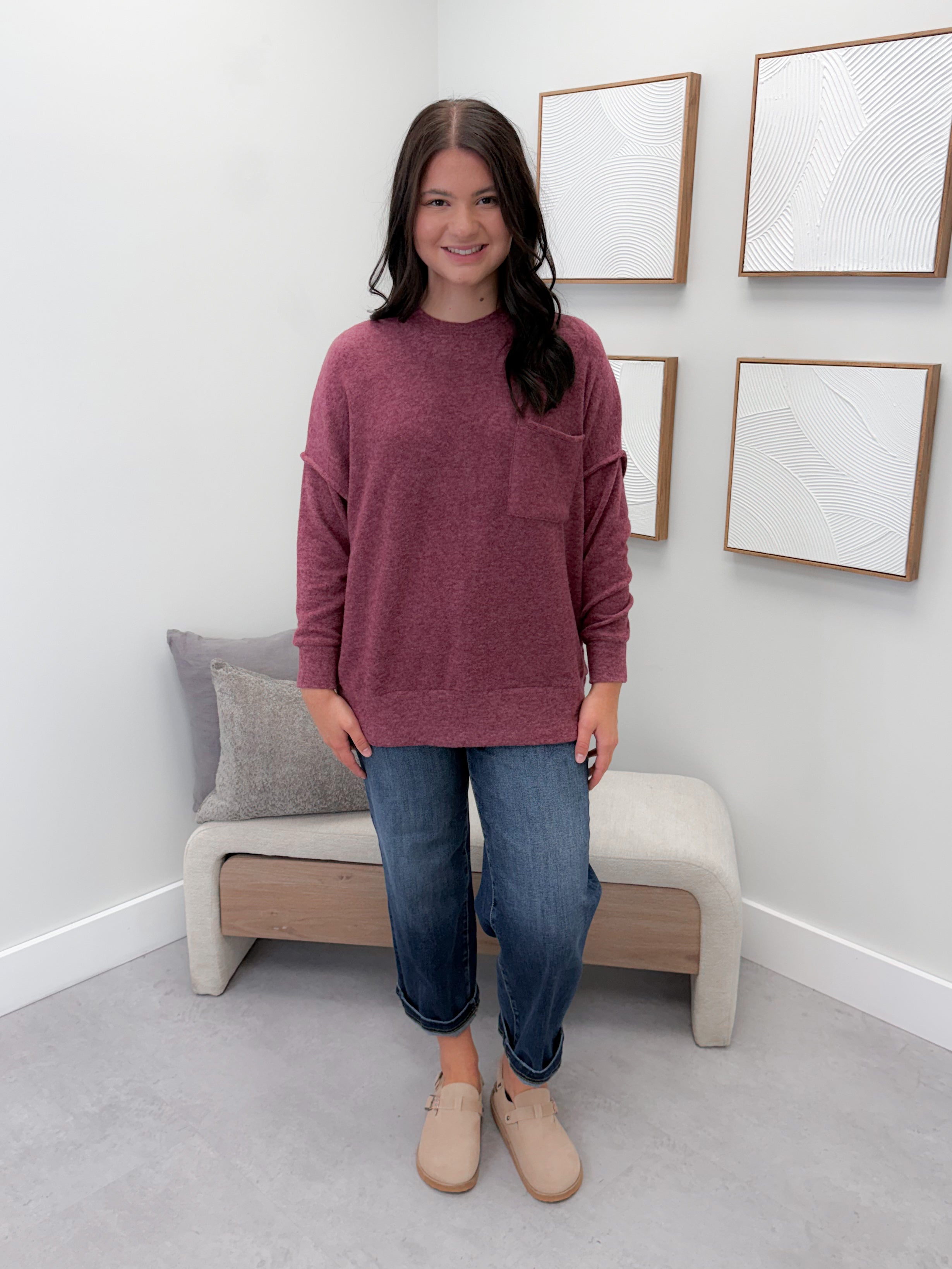 Denton Brushed Pullover in Eggplant