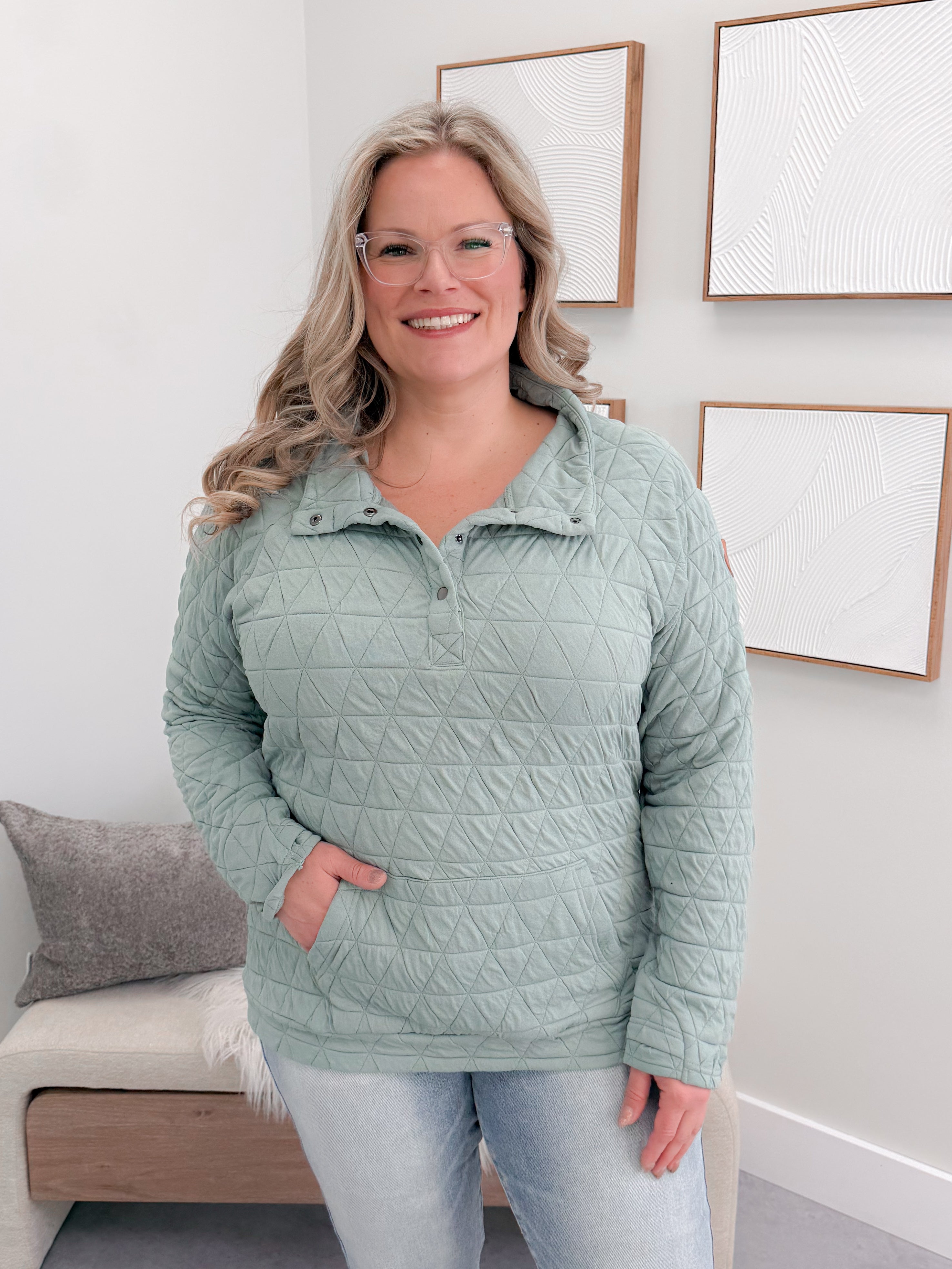 Luna Quilted Pullover in Sage