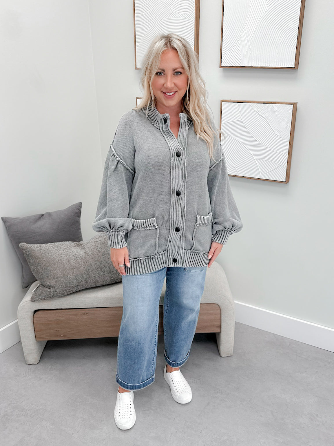 Scottie Cardigan in Washed Grey