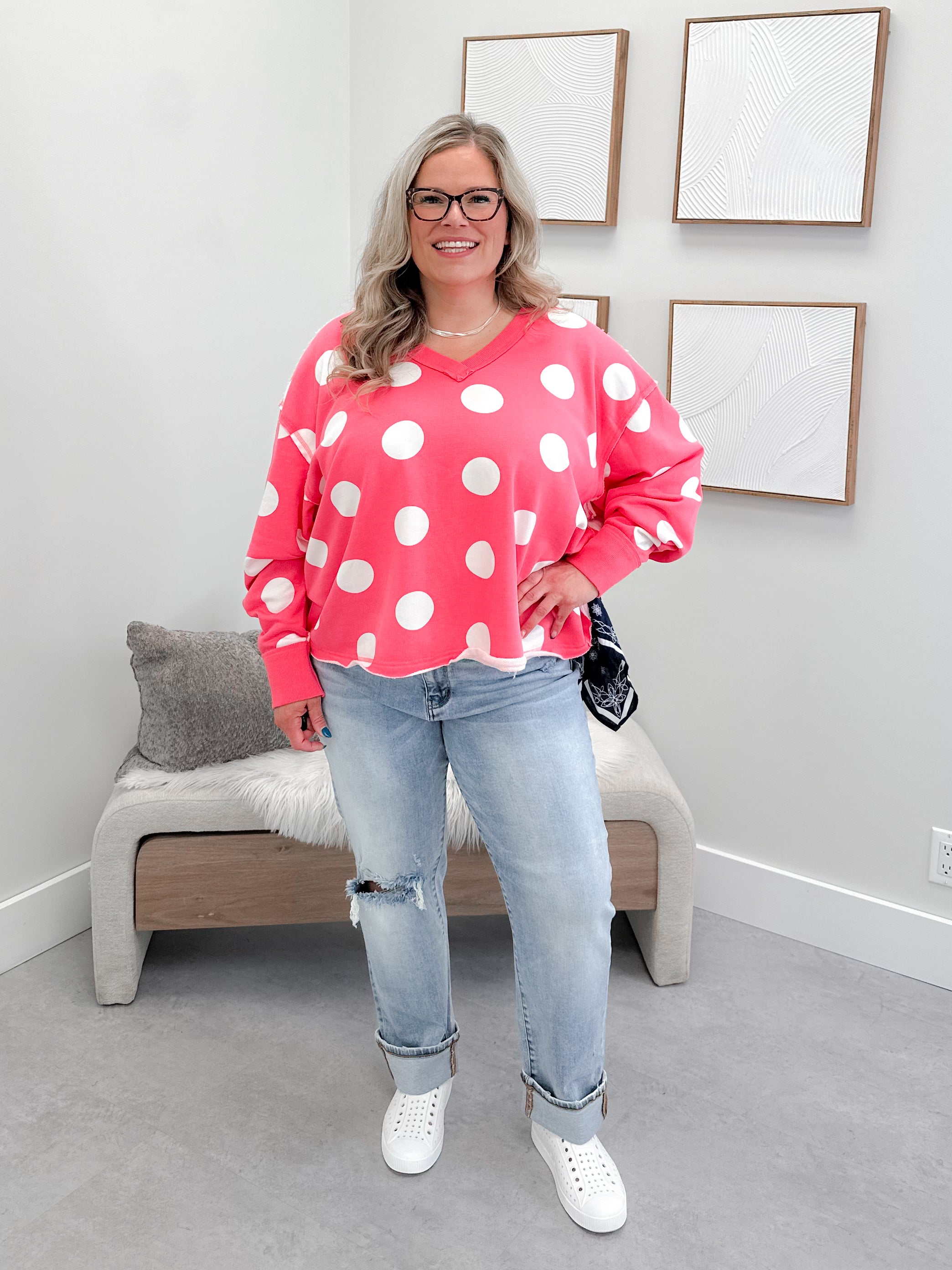 Dot Pullover in Bright Pink