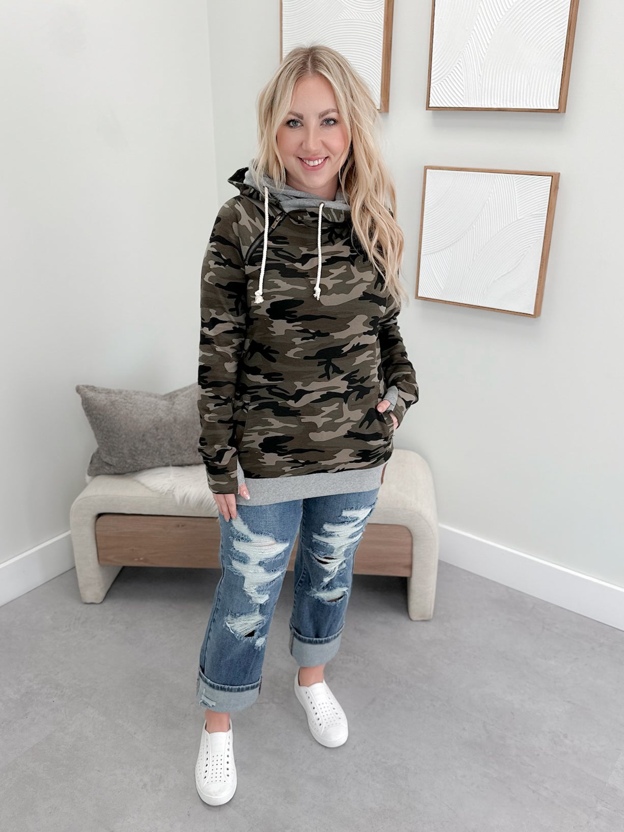 Doublehood Sweatshirt in Carry on Camo by Ampersand Avenue