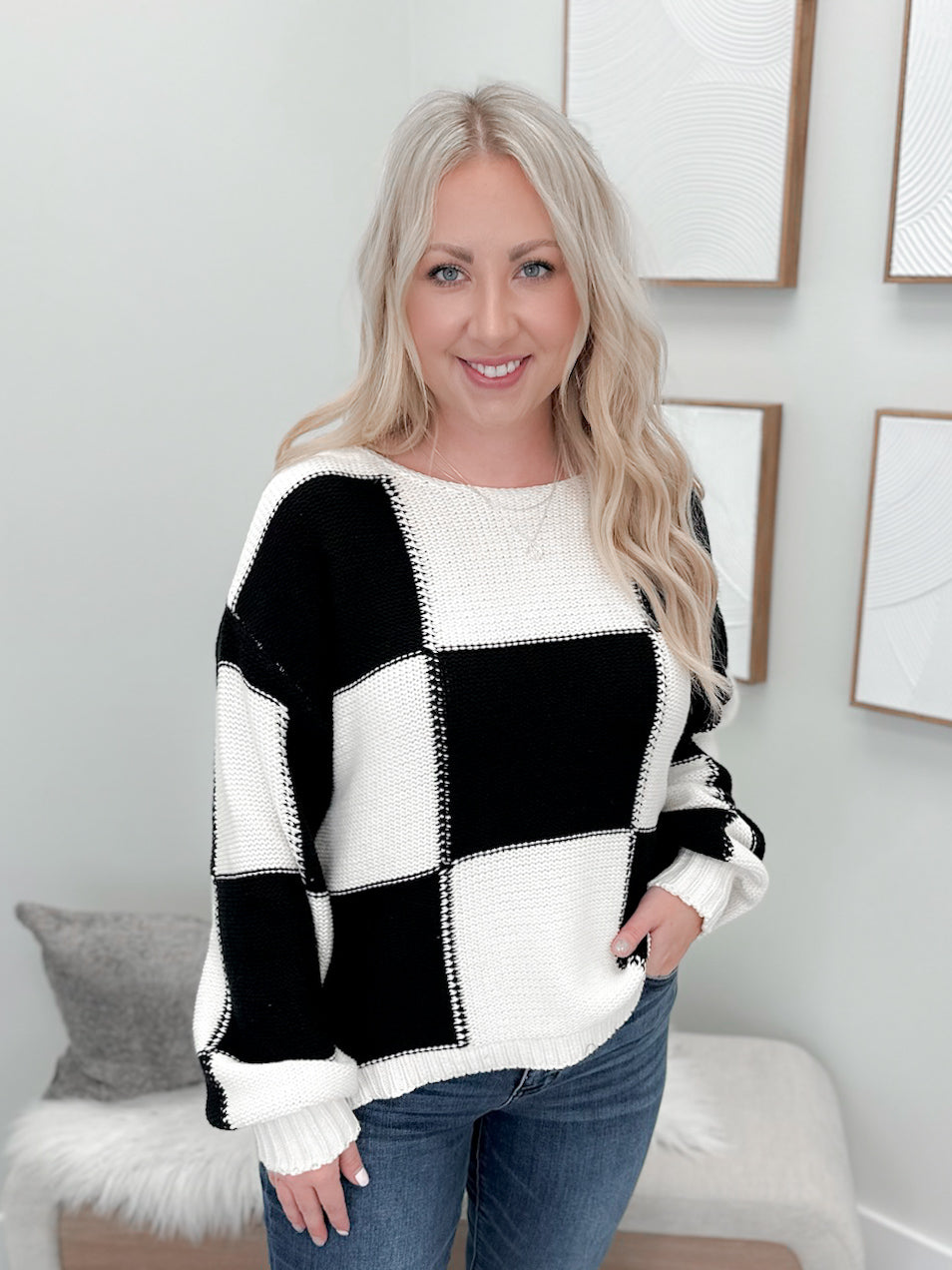 Checks Sweater in Black and White