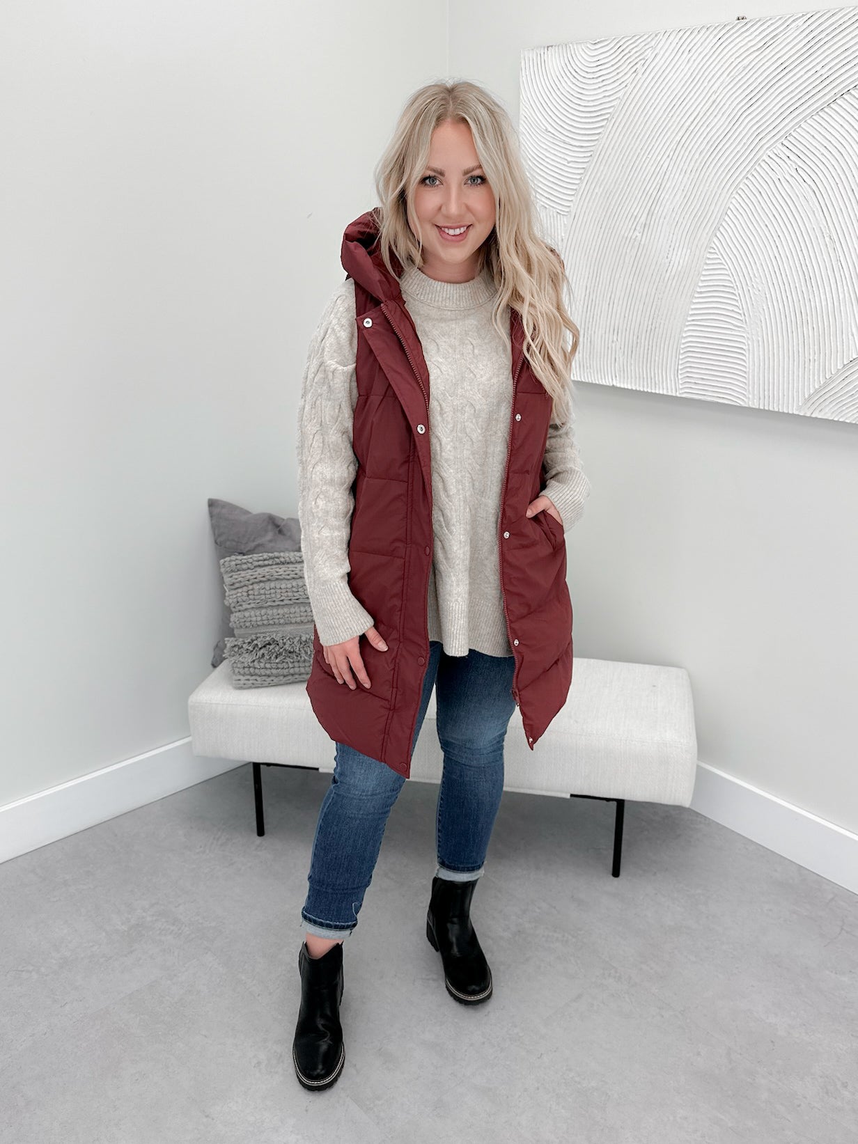 Timber Vest in Burgundy - Size Small