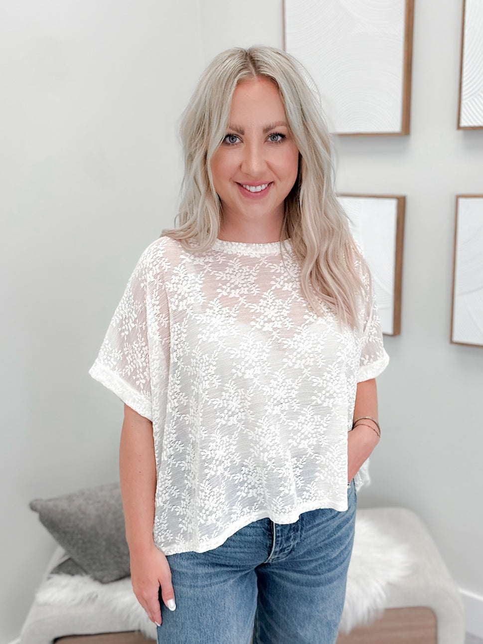 Kostas Lace Tee in Ivory