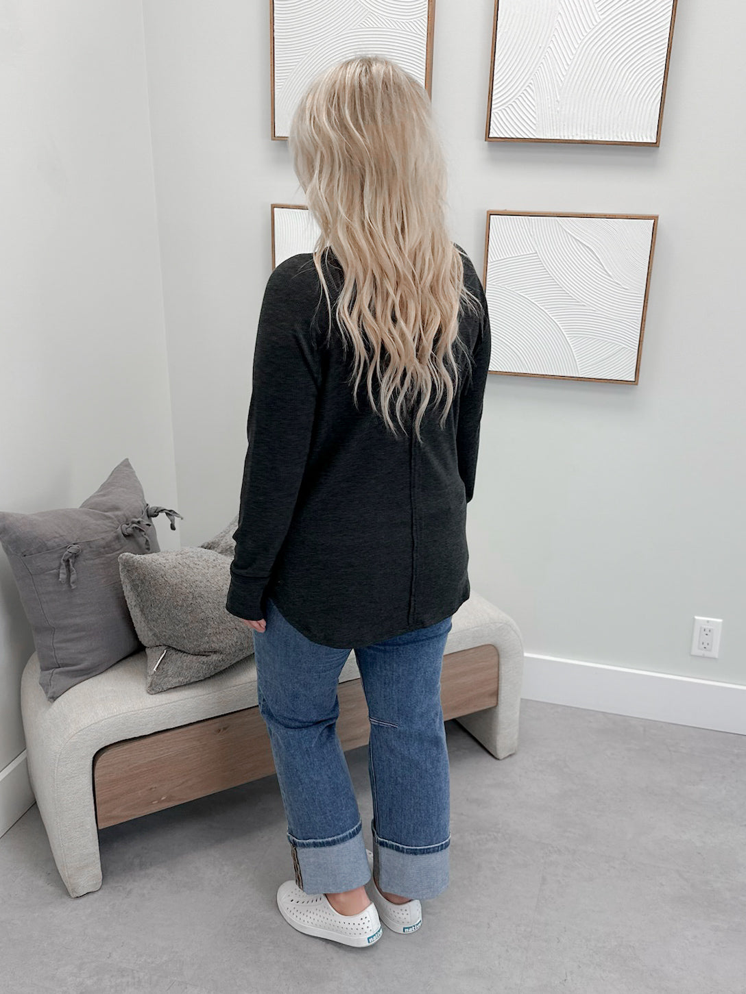 Emory Waffle Long Sleeve in Charcoal