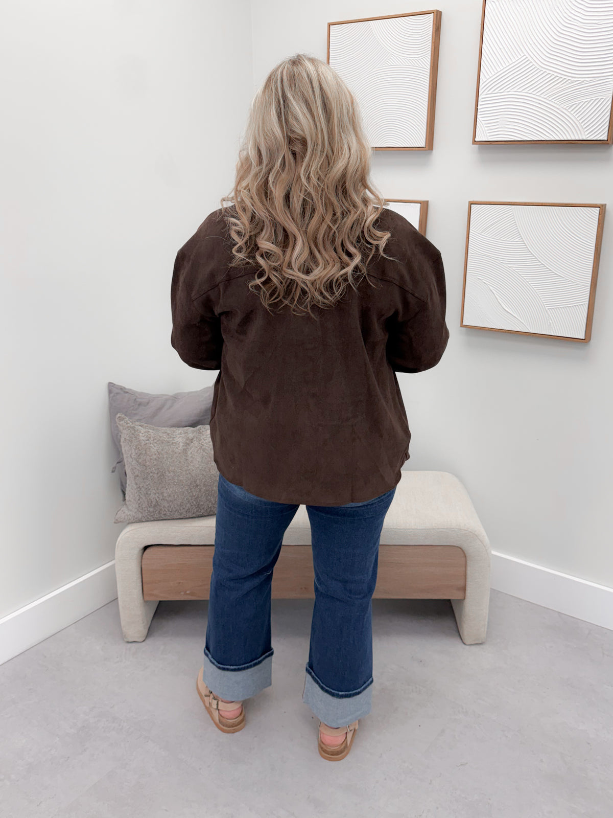 Dialed Vegan Suede Shacket in Chocolate
