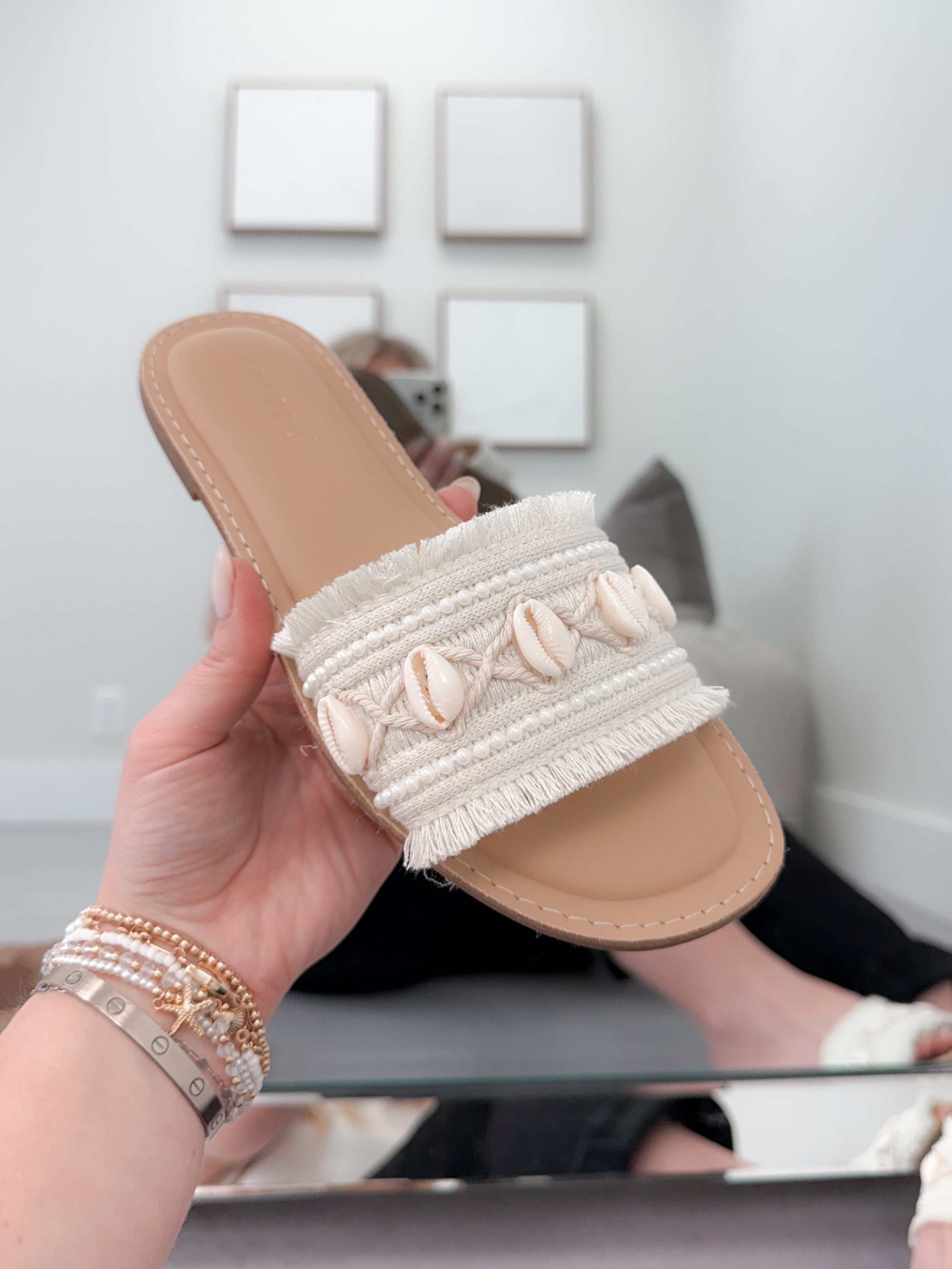 Artisan Shell Sandal in Beige