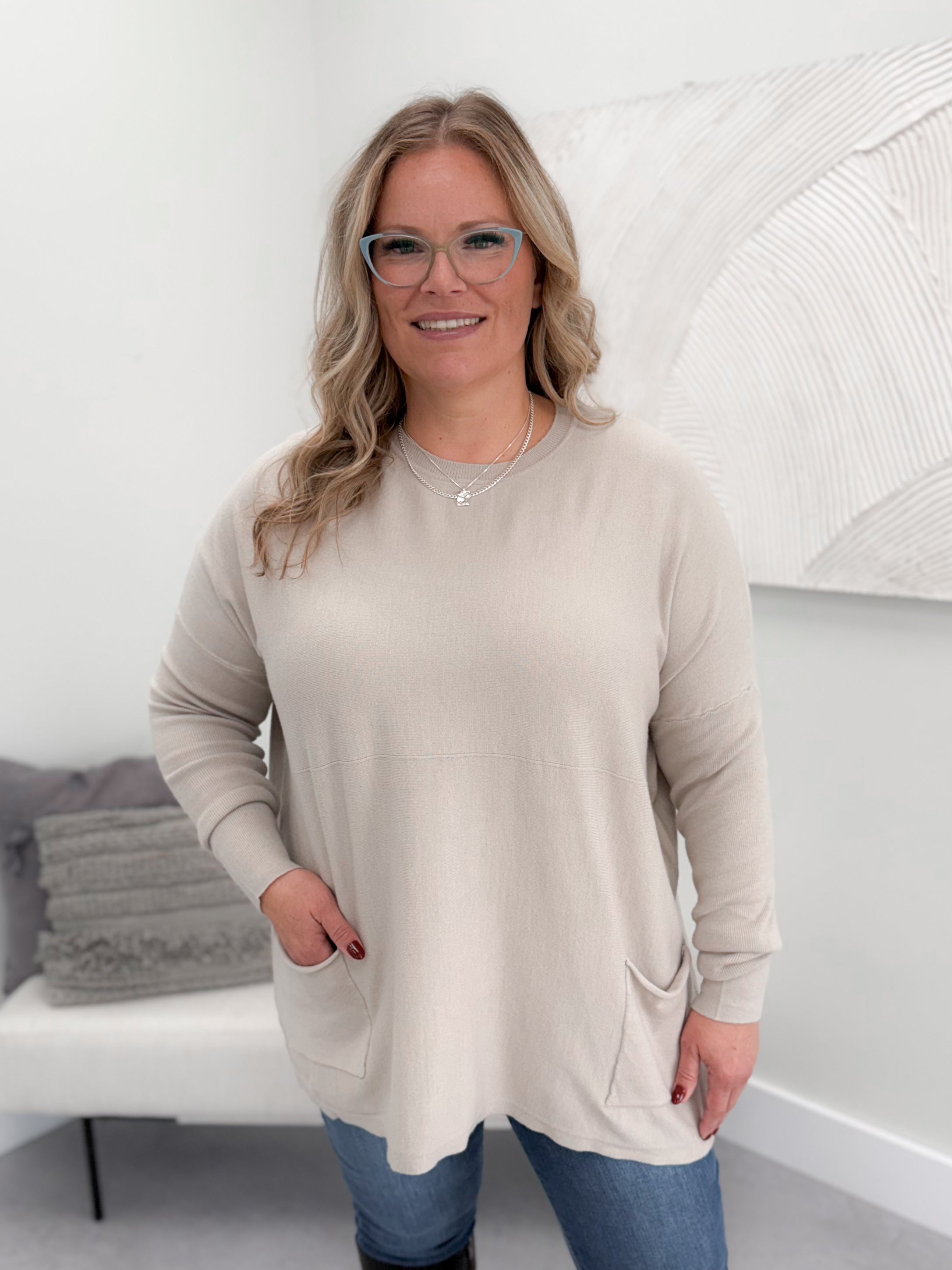 229 Pocket Sweater in Stone by Twenty Nine The Label