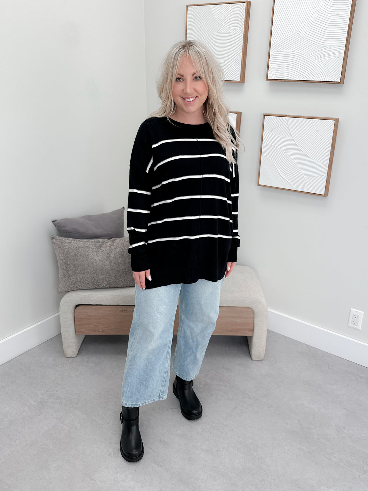 Jeanette Striped Sweater in Black