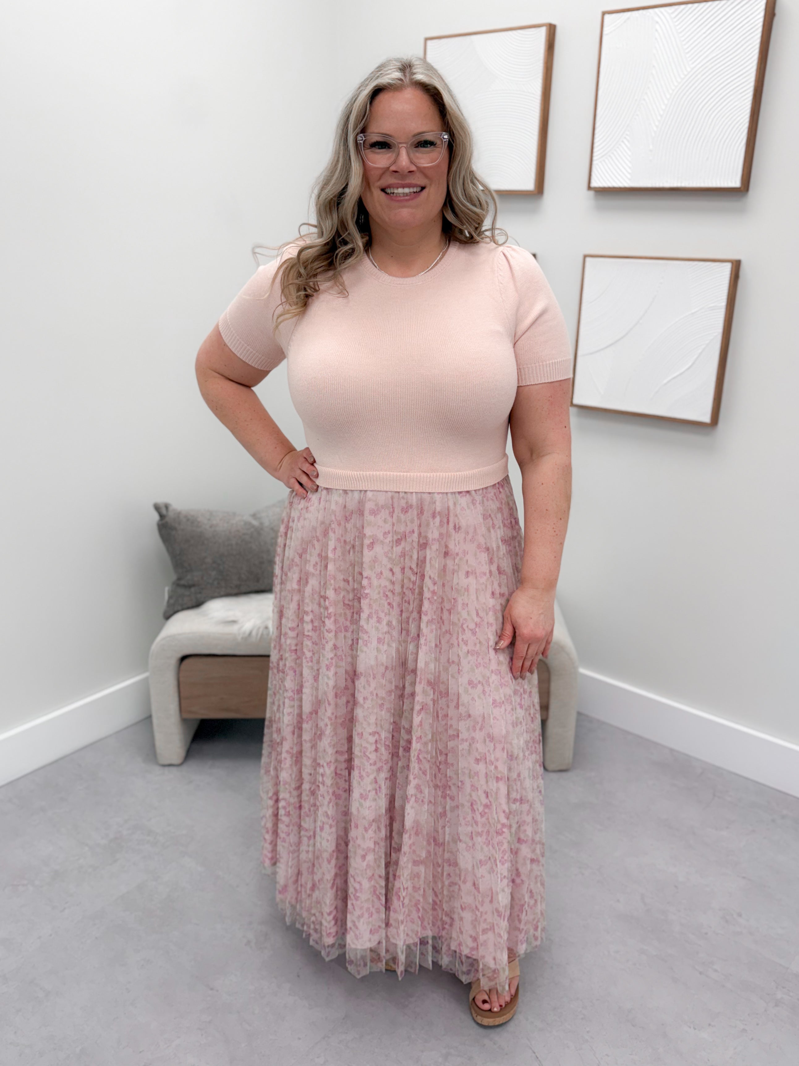 Flora Mixed Media Dress in Pink Lilac