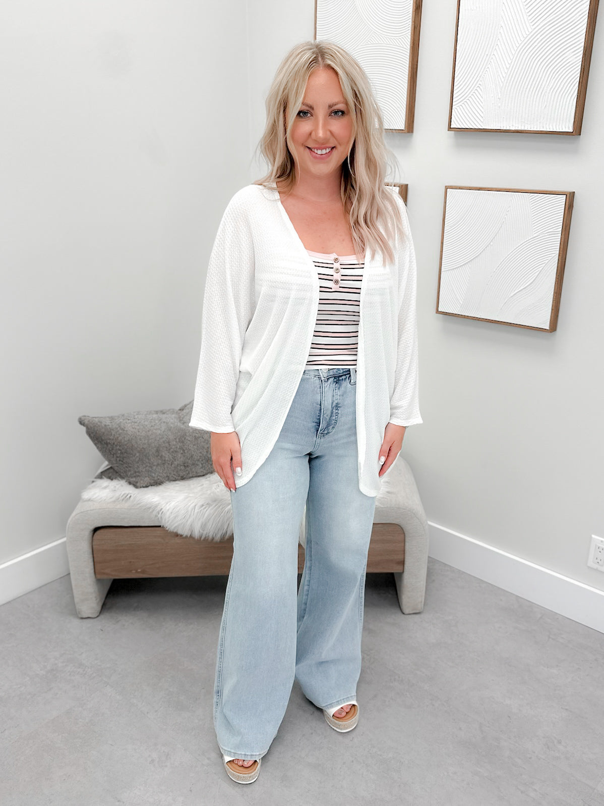 Cora Waffle Cardi in Ivory