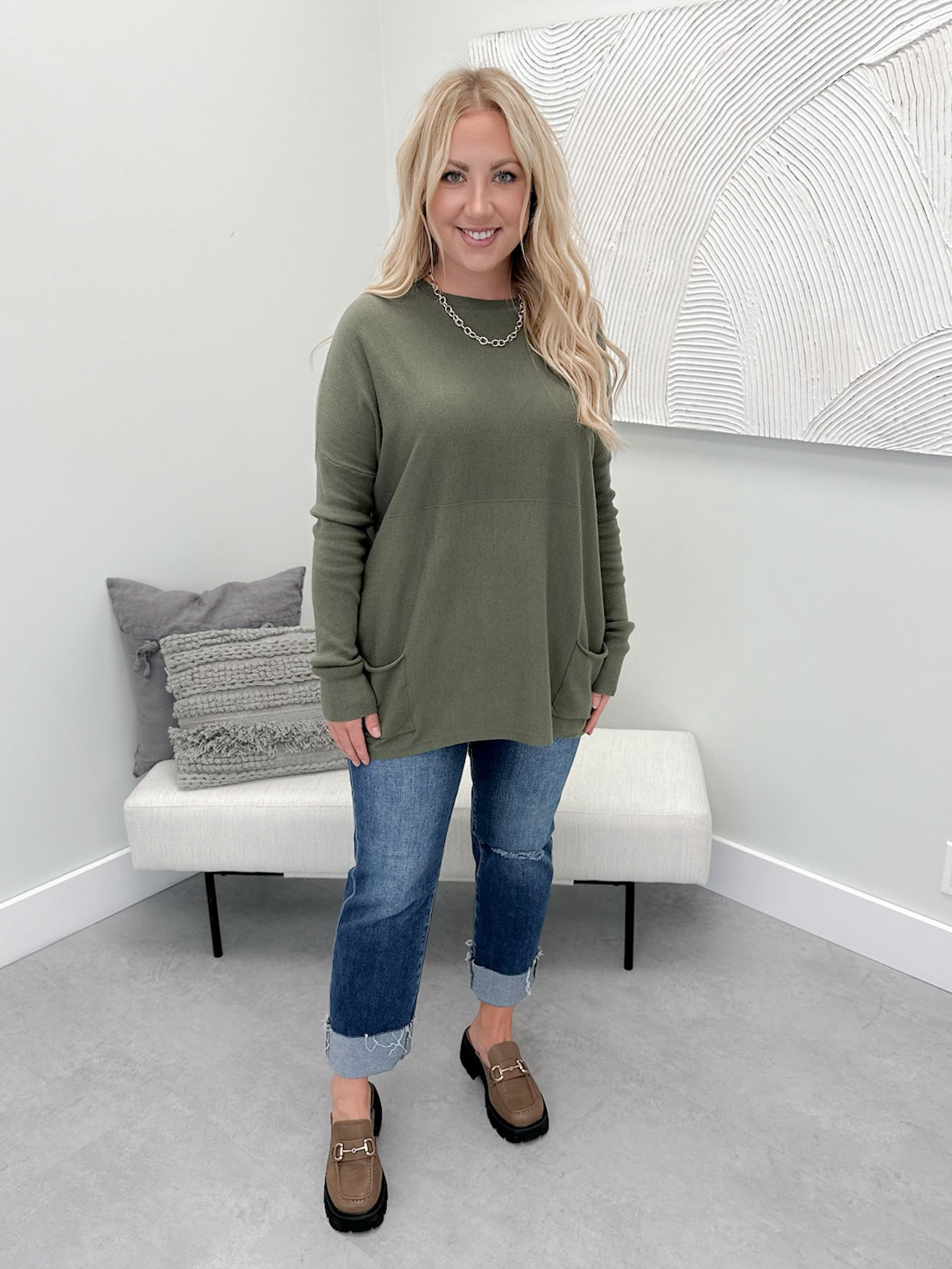 229 Pocket Sweater in Moss by Twenty Nine The Label