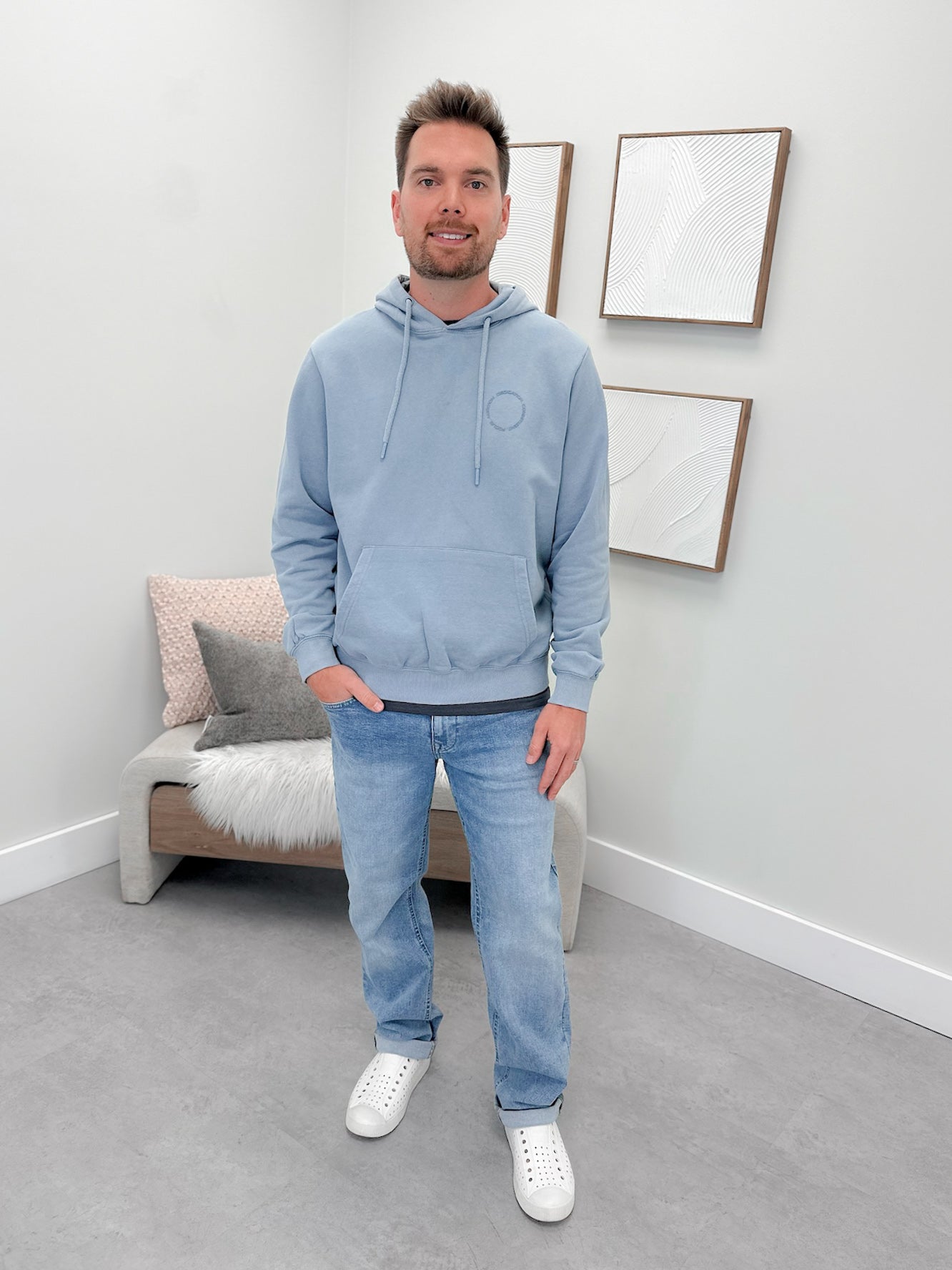 Creed Mens Hoodie in Faded Denim