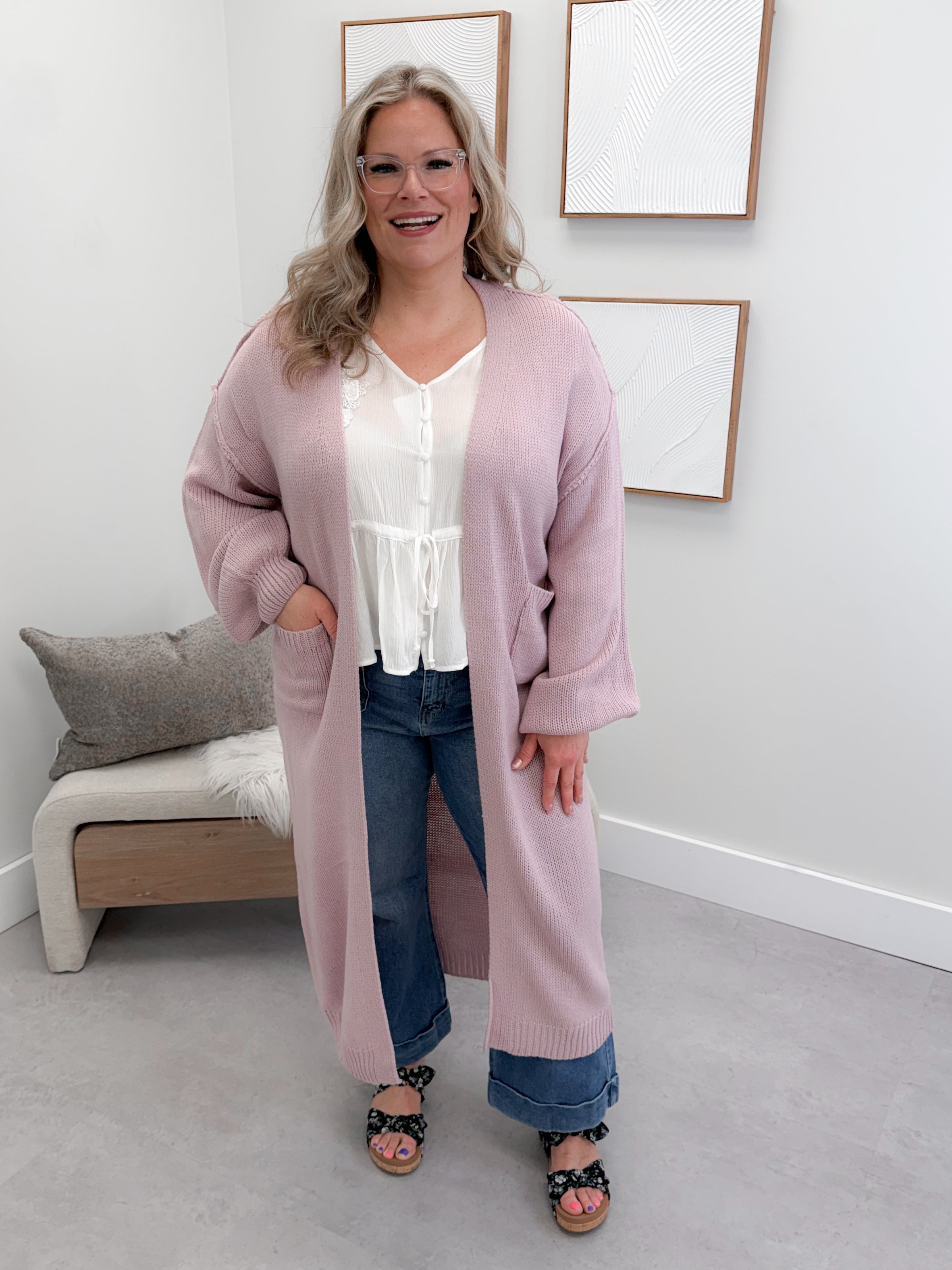 Brielle Long Cardigan in Lavender