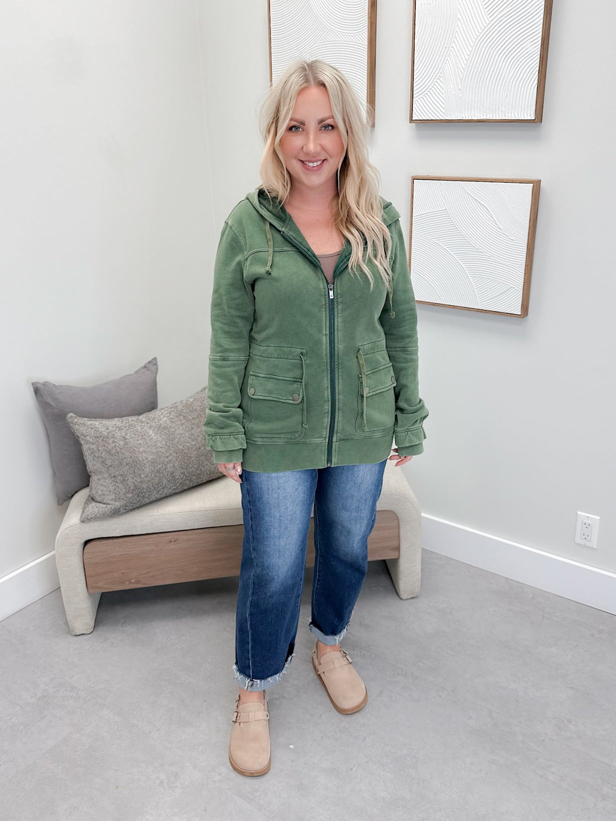 Grab and Glow Jacket in Moss by Ampersand Avenue