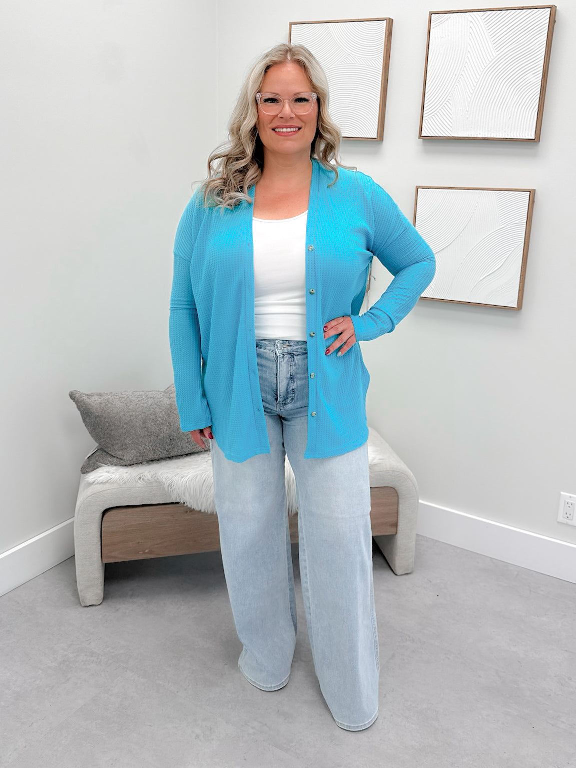 Waffle Two in One Top in Turquoise