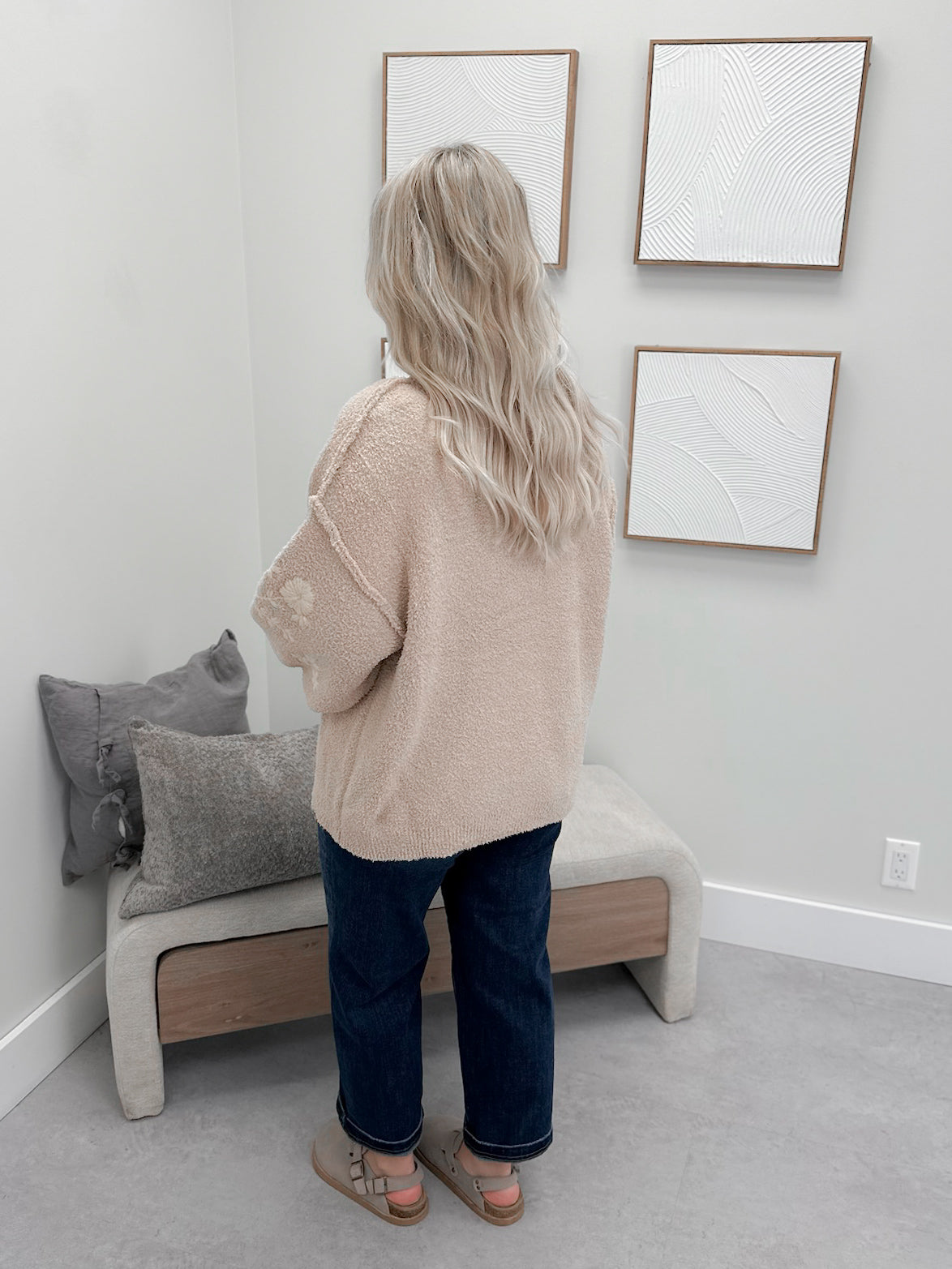 Lotan Embroidered Cardigan in Latte by Pol