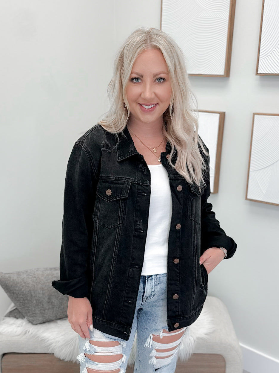 Kerry Boyfriend Jean Jacket in Black