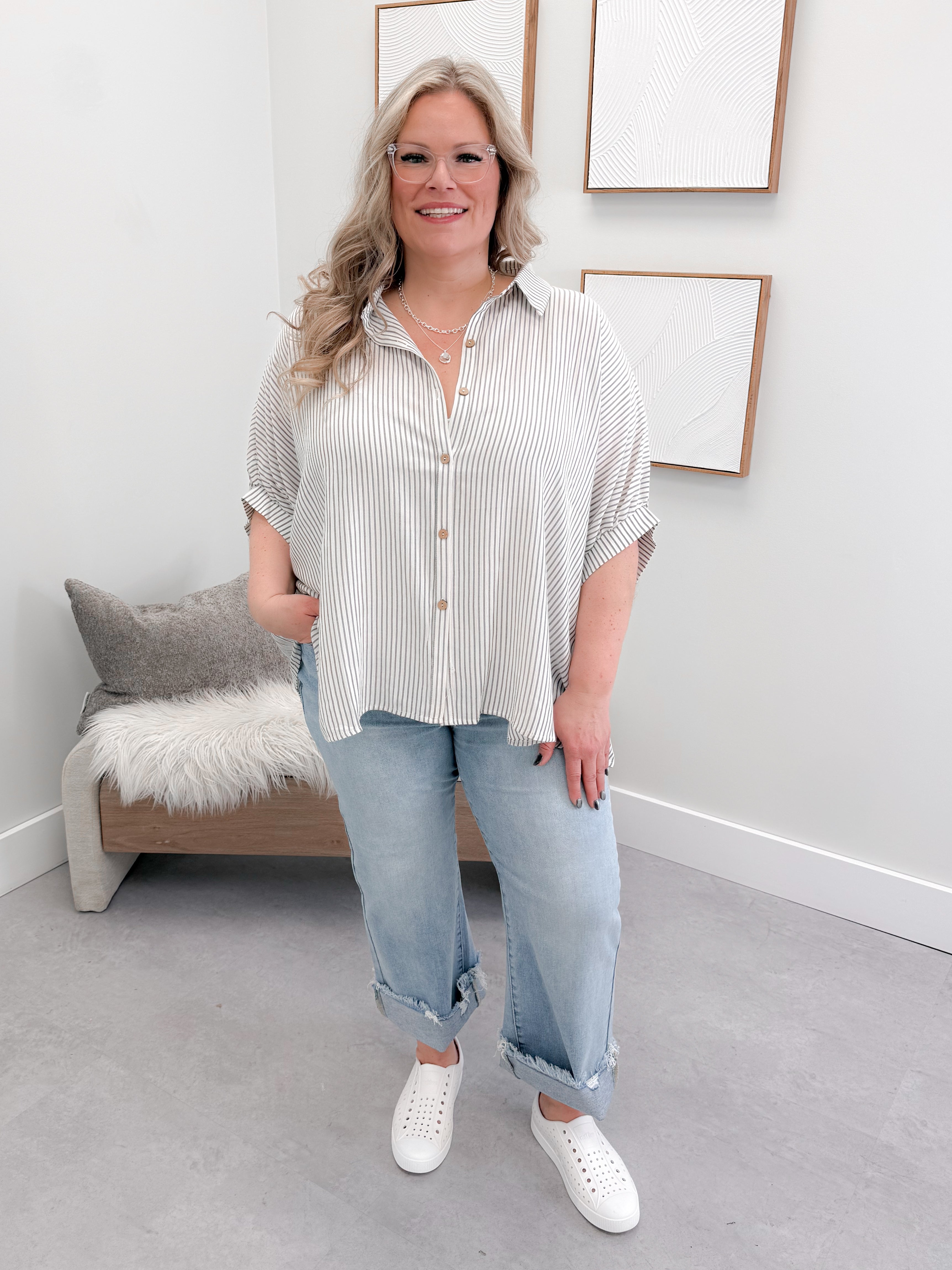 Addy Curvy Top in Charcoal Stripe