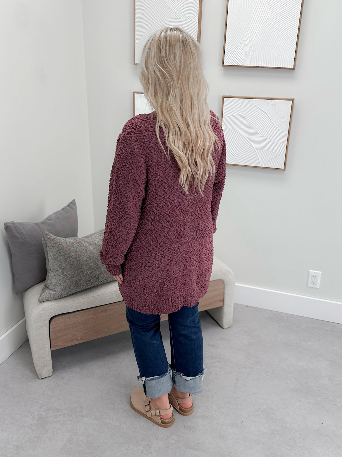 Piper Popcorn Cardigan in Eggplant