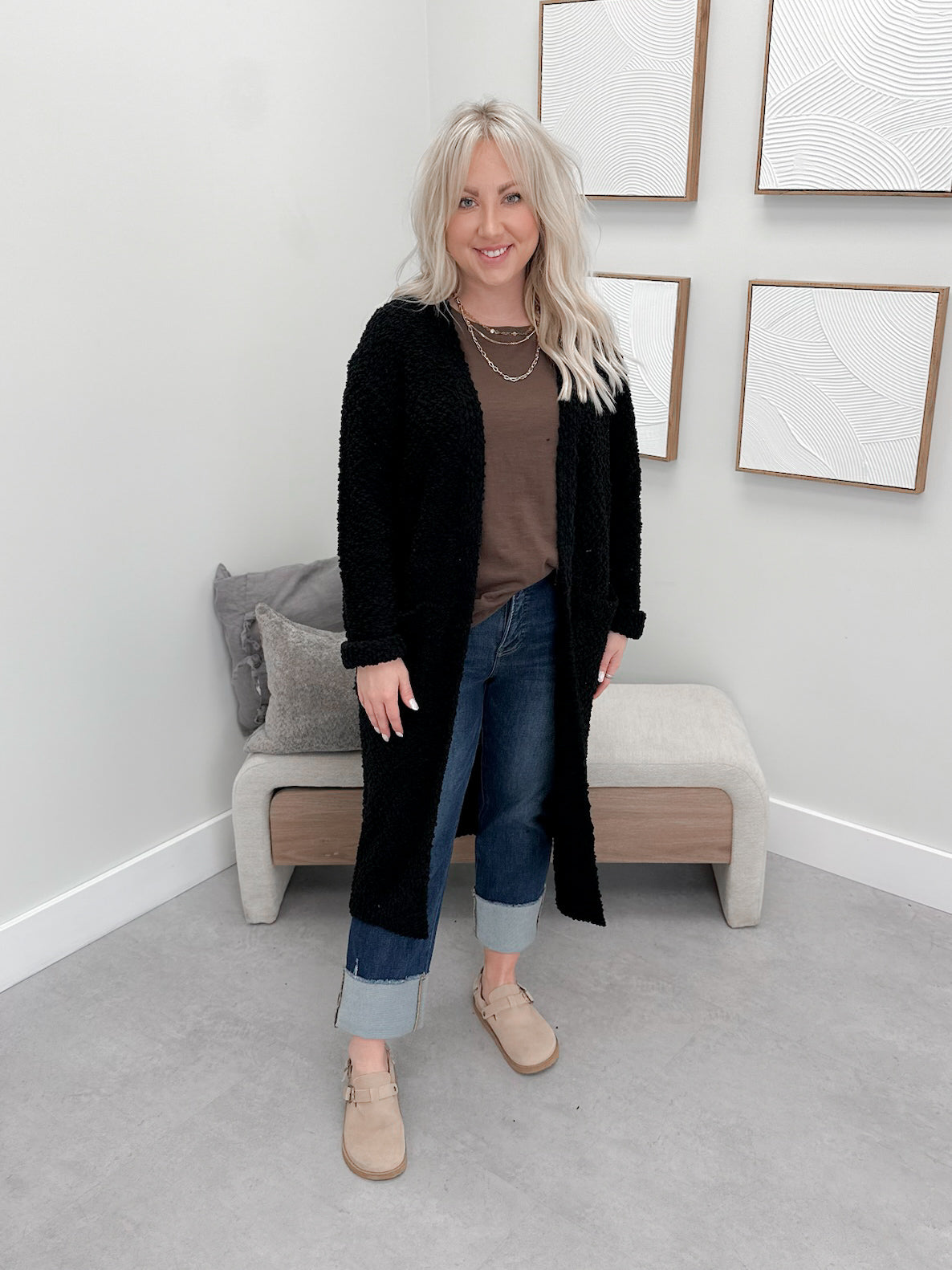 Brody Popcorn Cardigan in Black