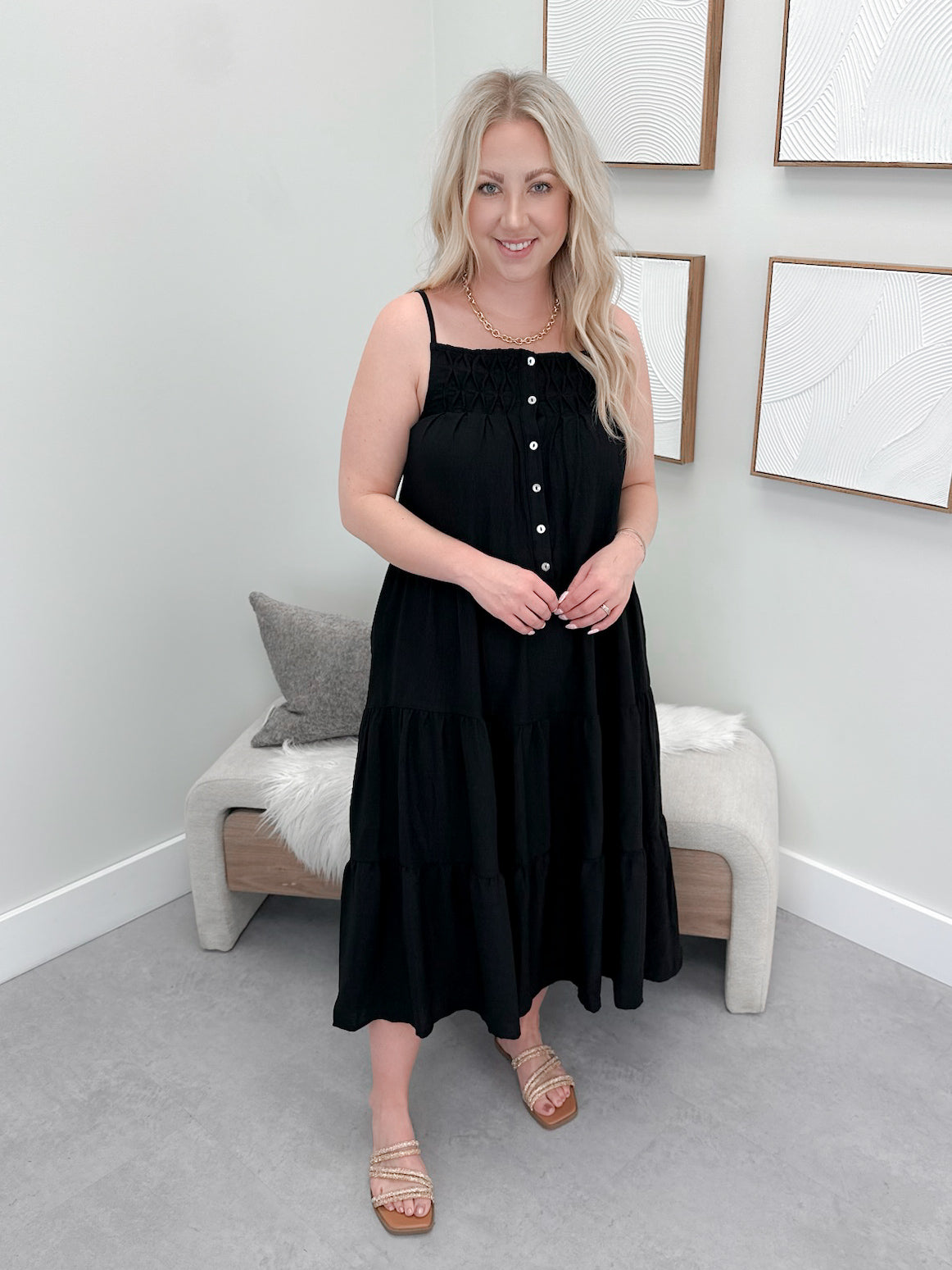 Flynn Tiered Dress in Black