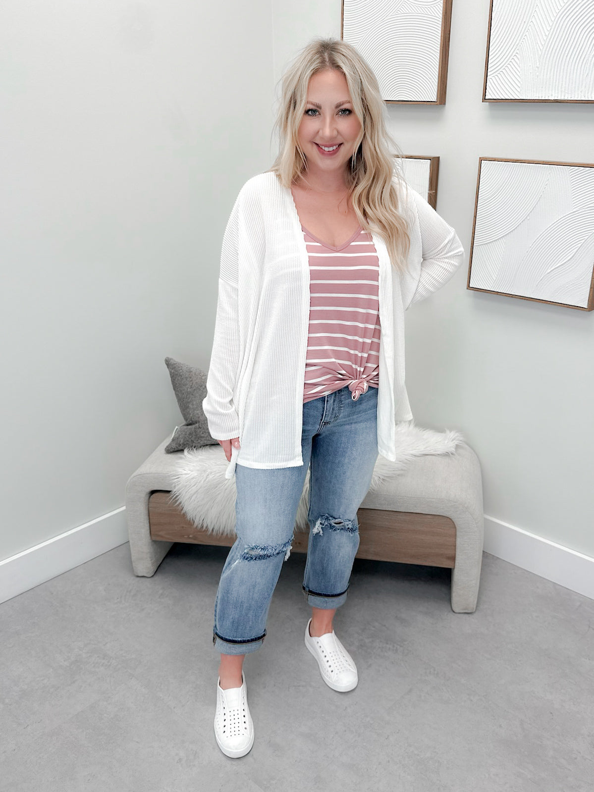 Camille Ribbed Cardi in Coconut