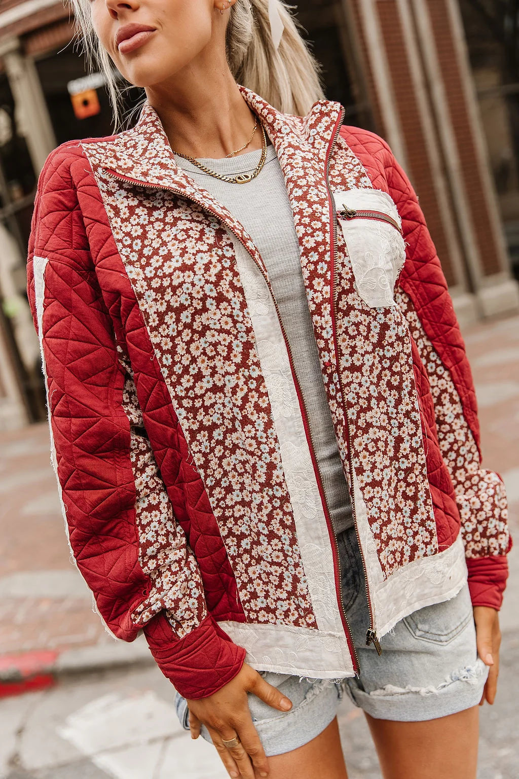 Patch Me Pretty Bomber Jacket in Red Velvet by Ampersand Avenue