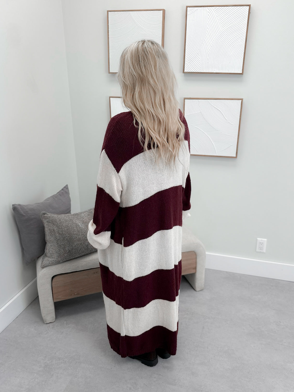 Koda Striped Long Cardi in Burgundy
