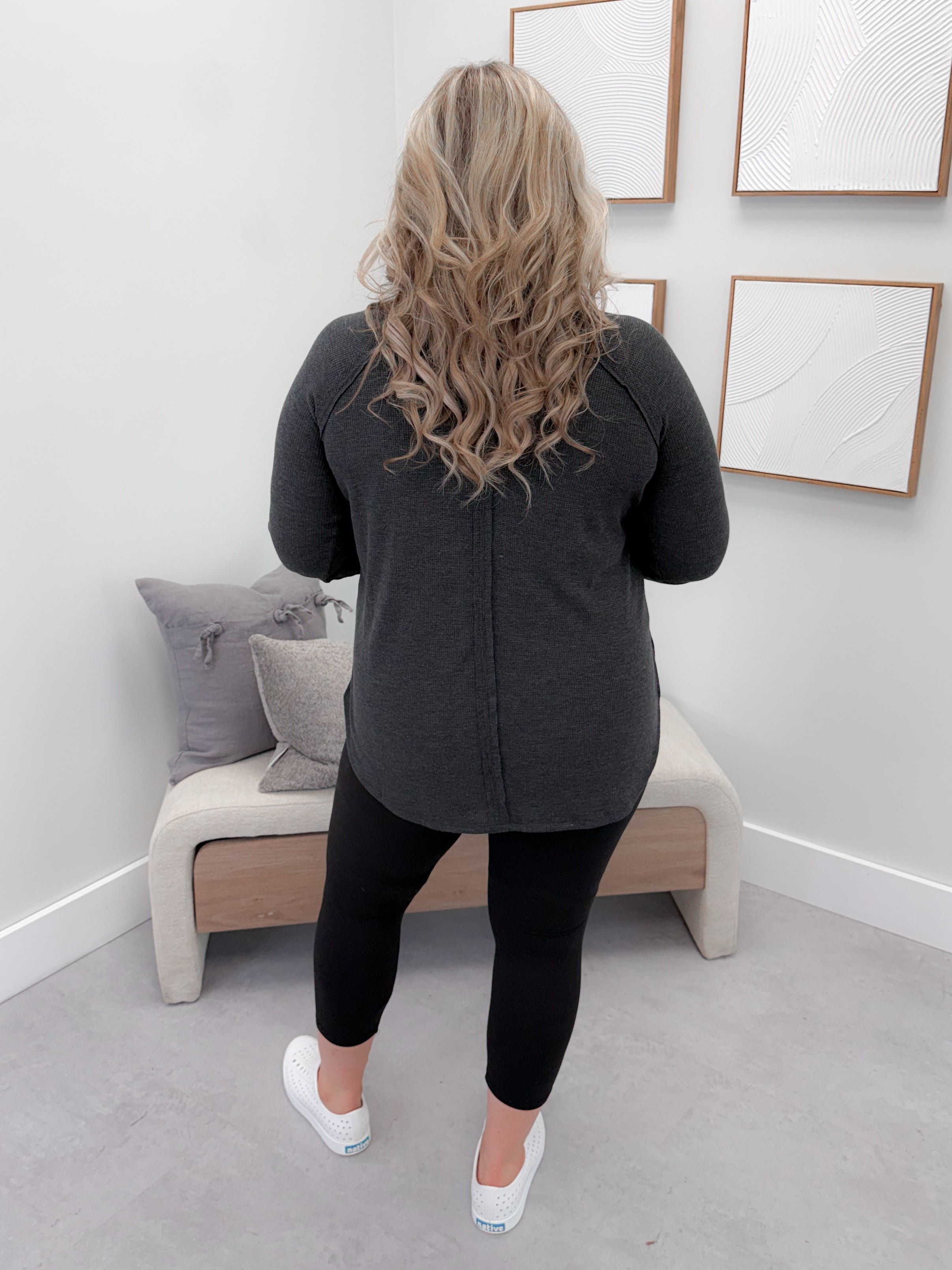 Emory Waffle Long Sleeve in Charcoal