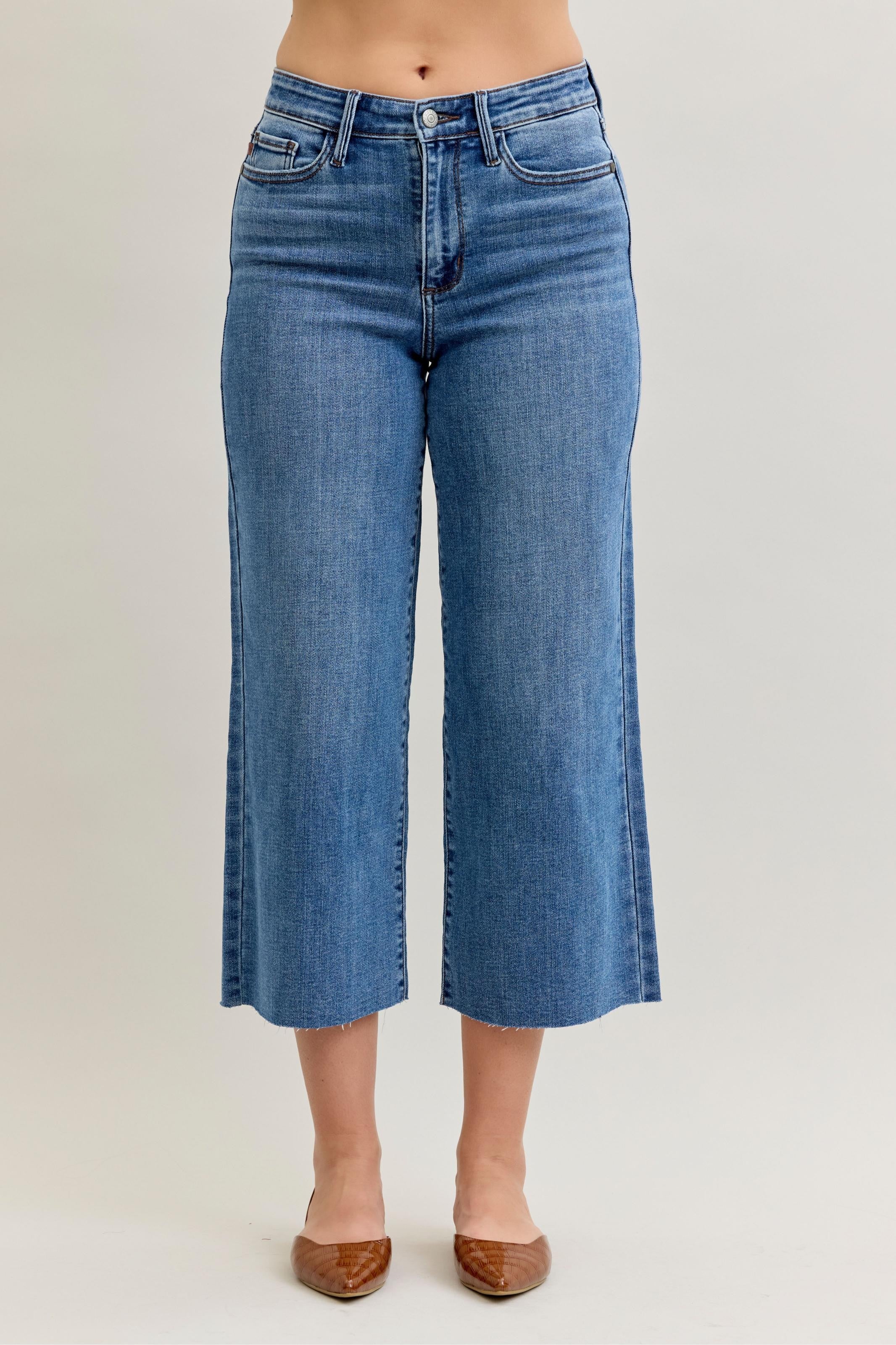 High Rise Wide Leg Crops in Medium Wash by Judy Blue