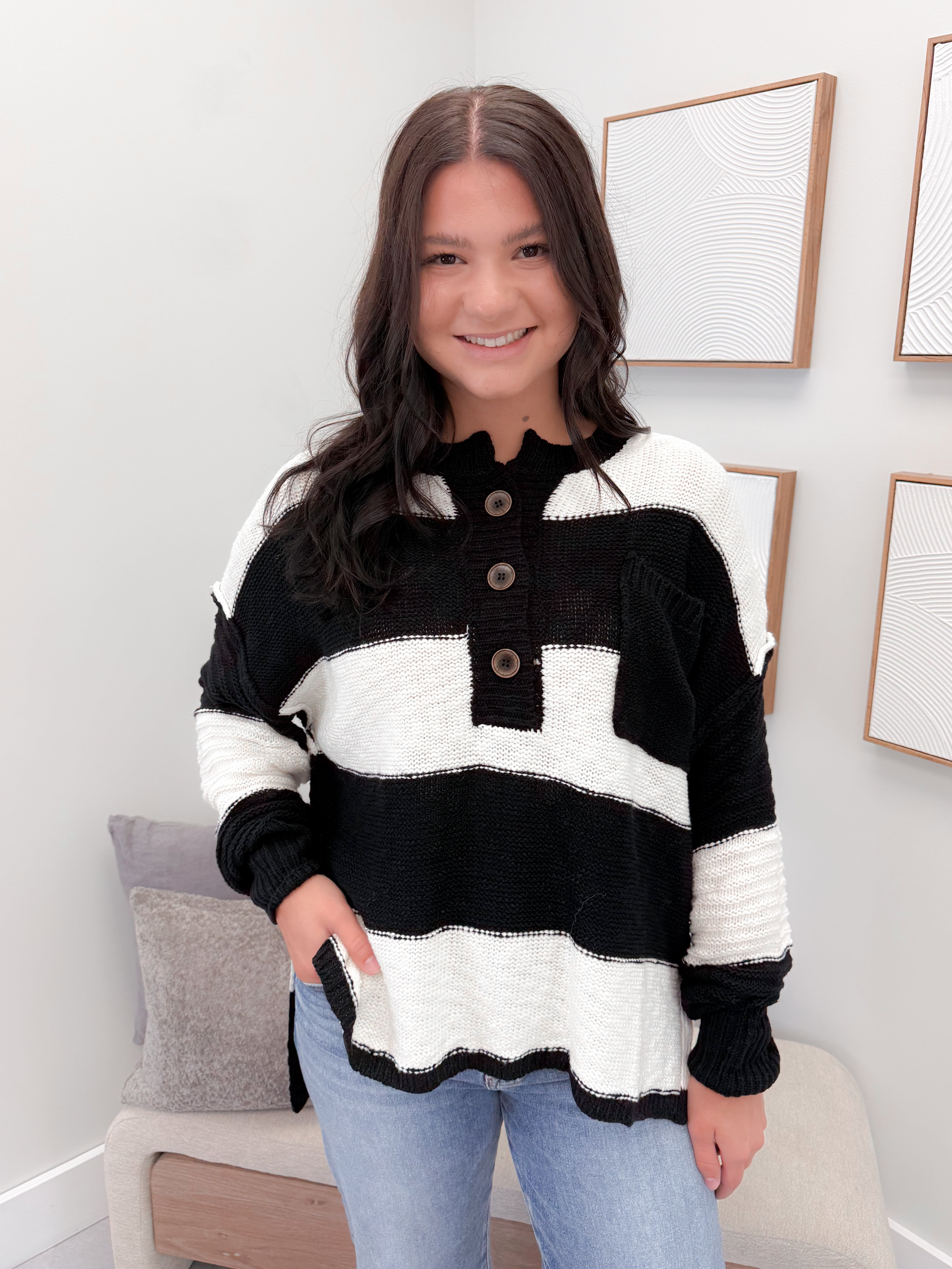 Colby Sweater in Black Stripe