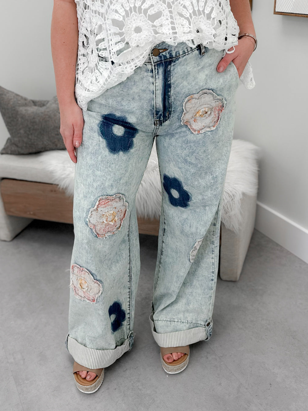 Hanna Flower Jeans in Light Acid
