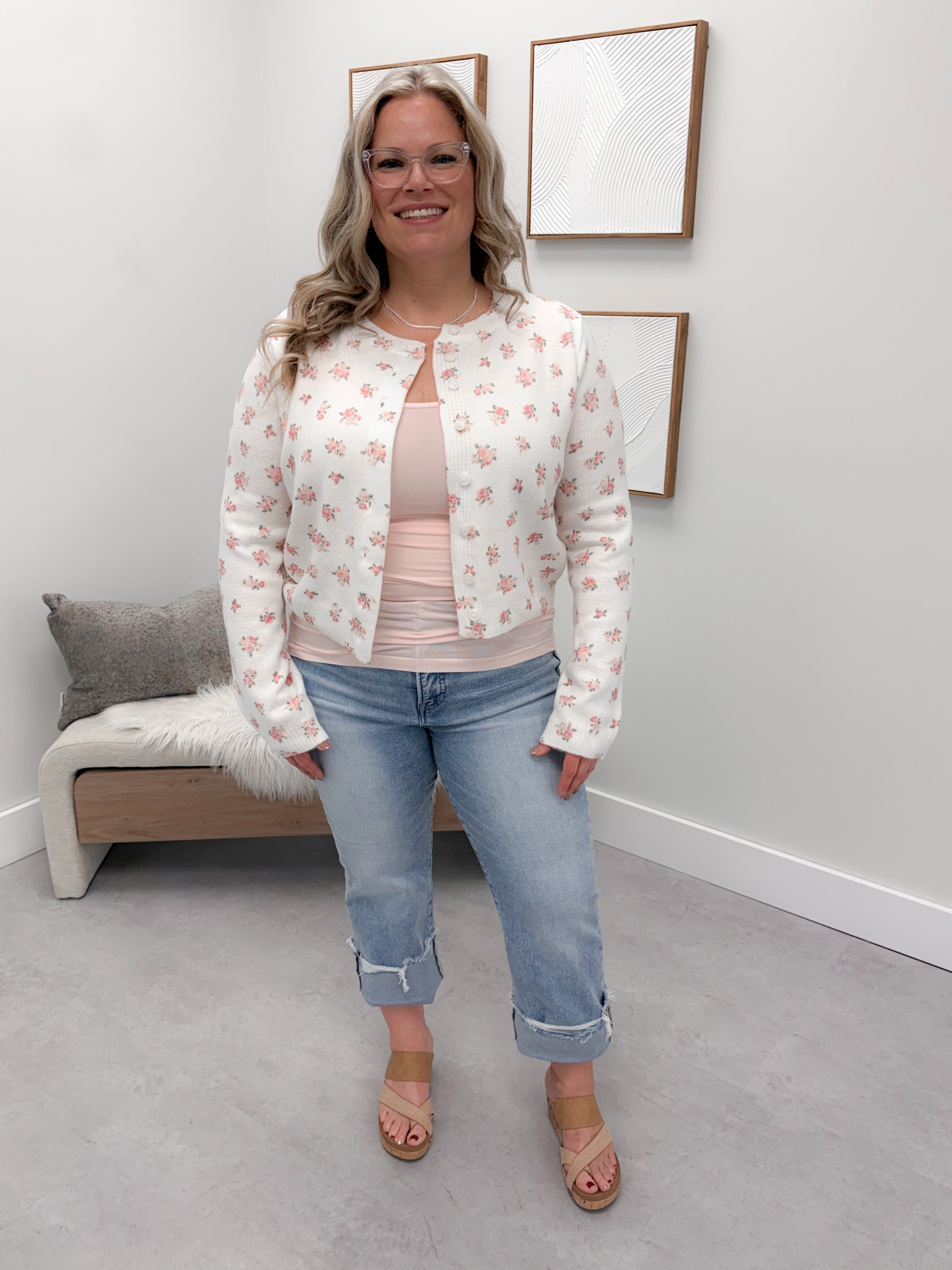 Elizabeth Cardigan in Ivory Rose