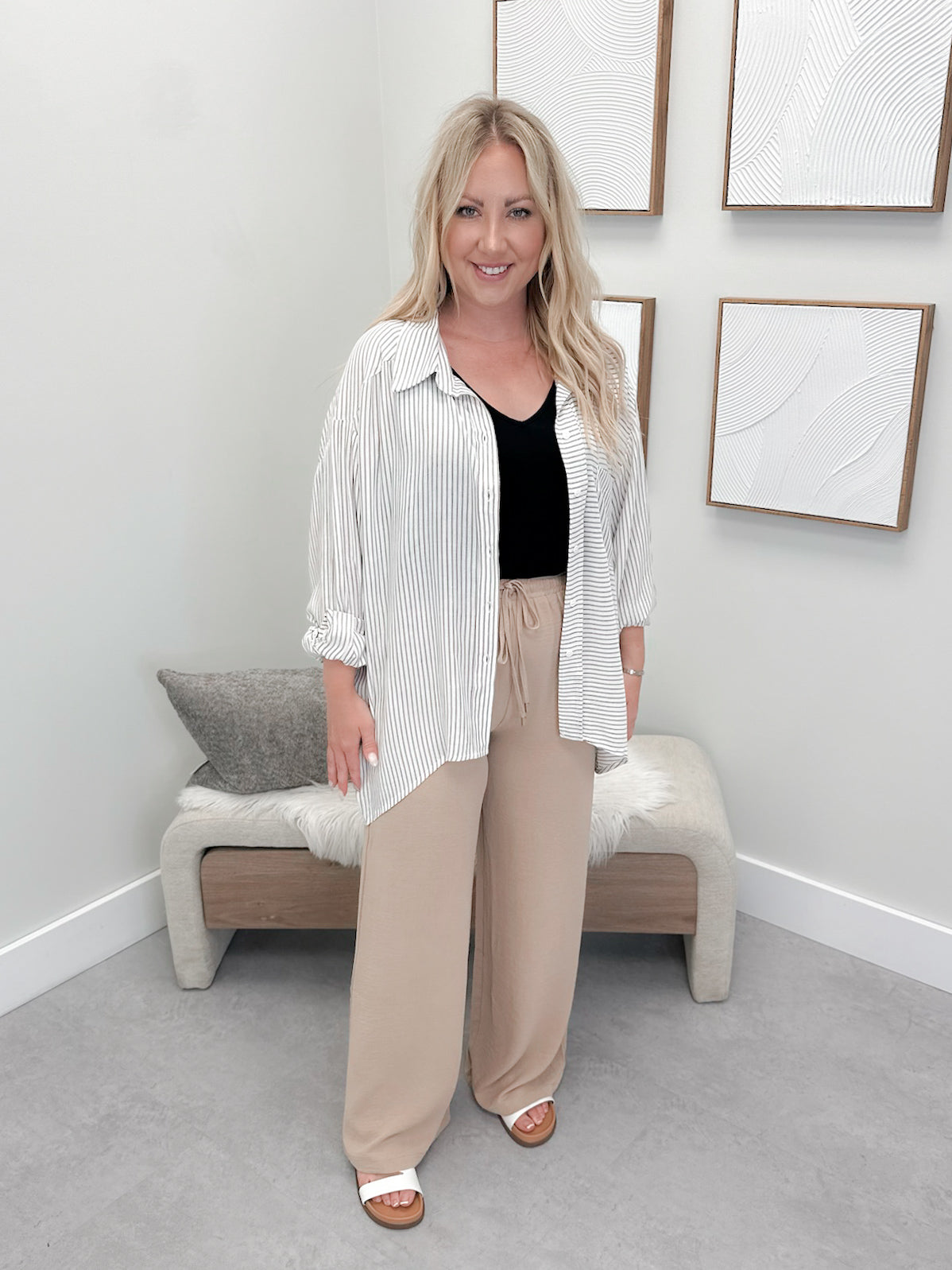 Eddie Button Up Top in Taupe