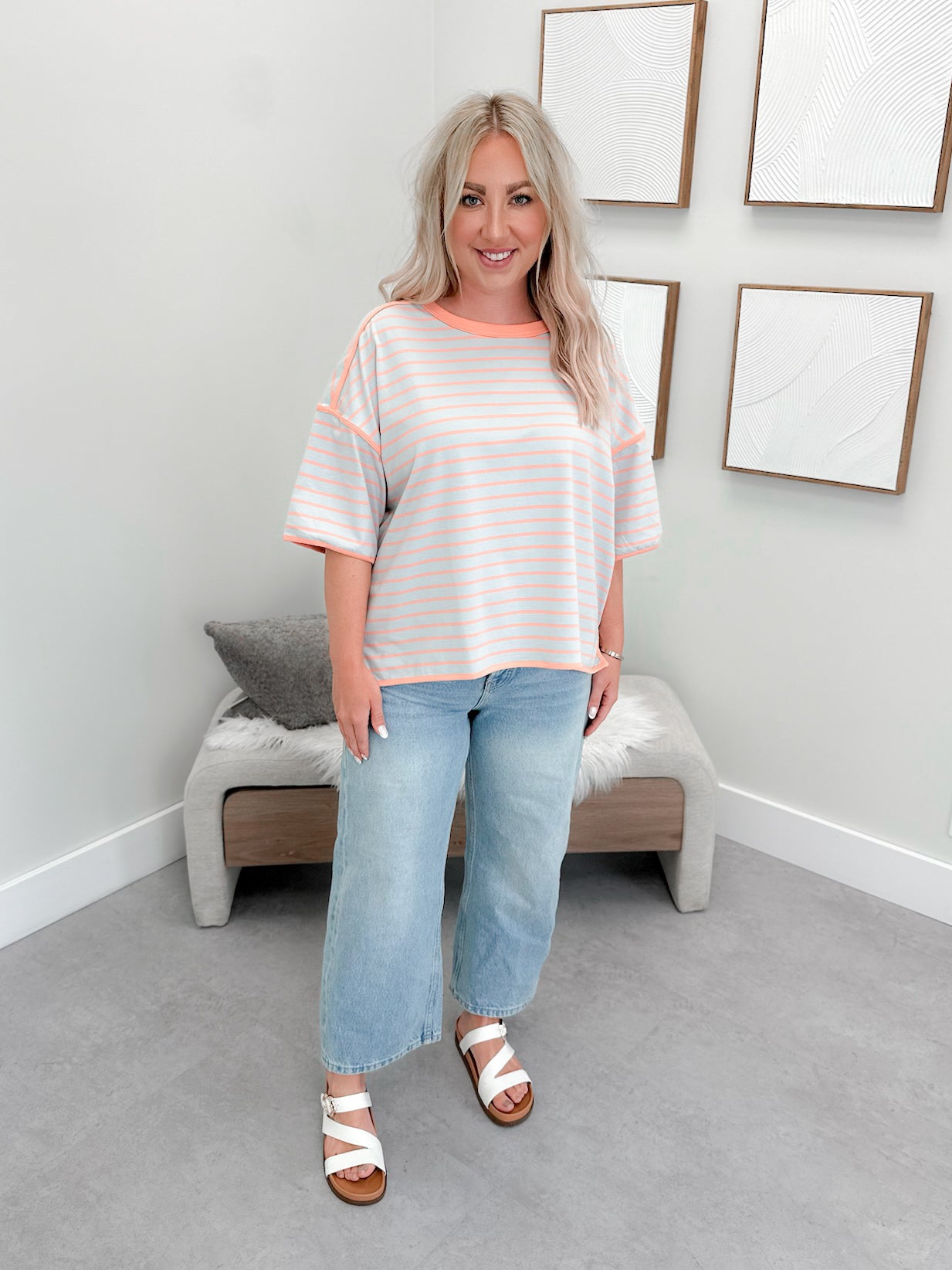 Heidi Striped Tee in Apricot/BlueGrey