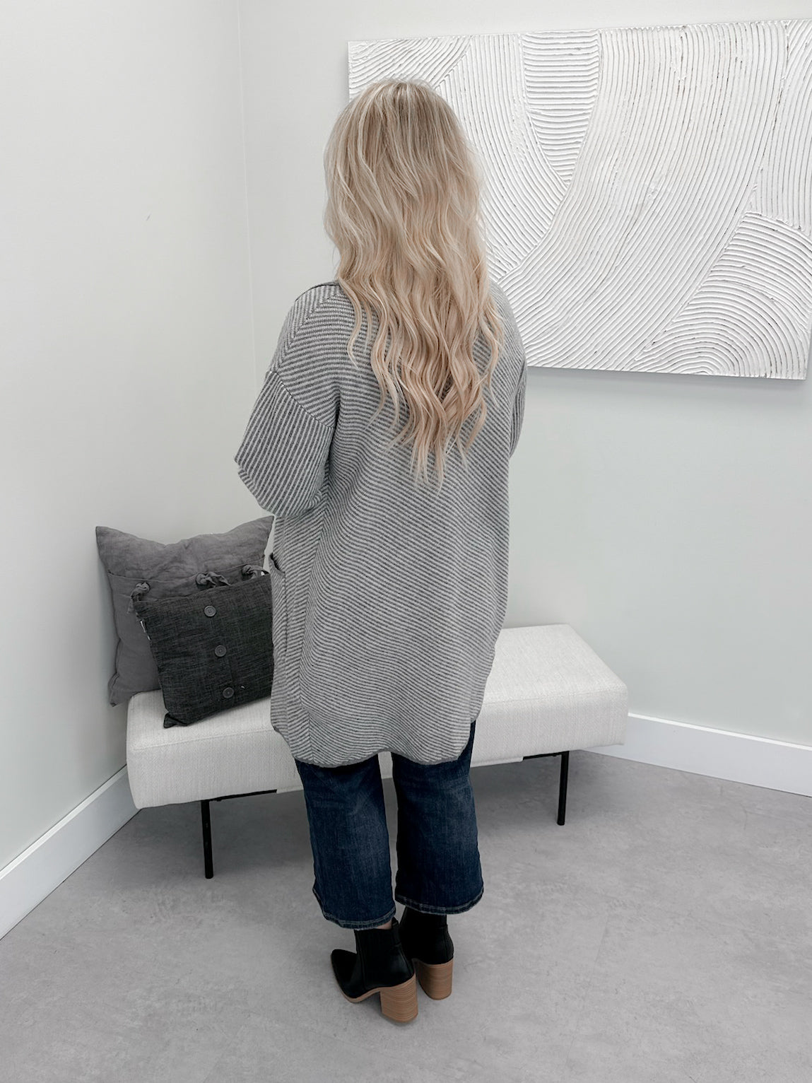 Gracie Striped Coatigan in Grey