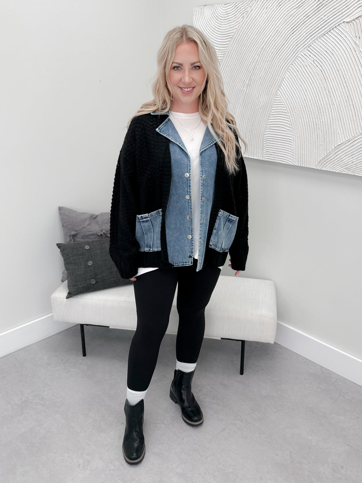 Sky Coatigan in Black and Denim - Small