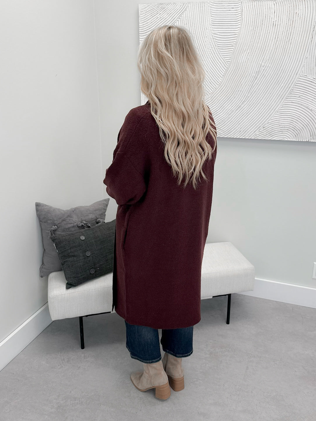 Sierra Long Cardigan in Dark Cherry