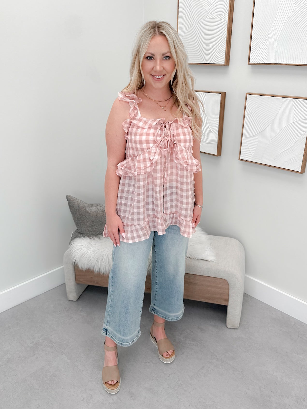 Addison Checkered Top in Pink