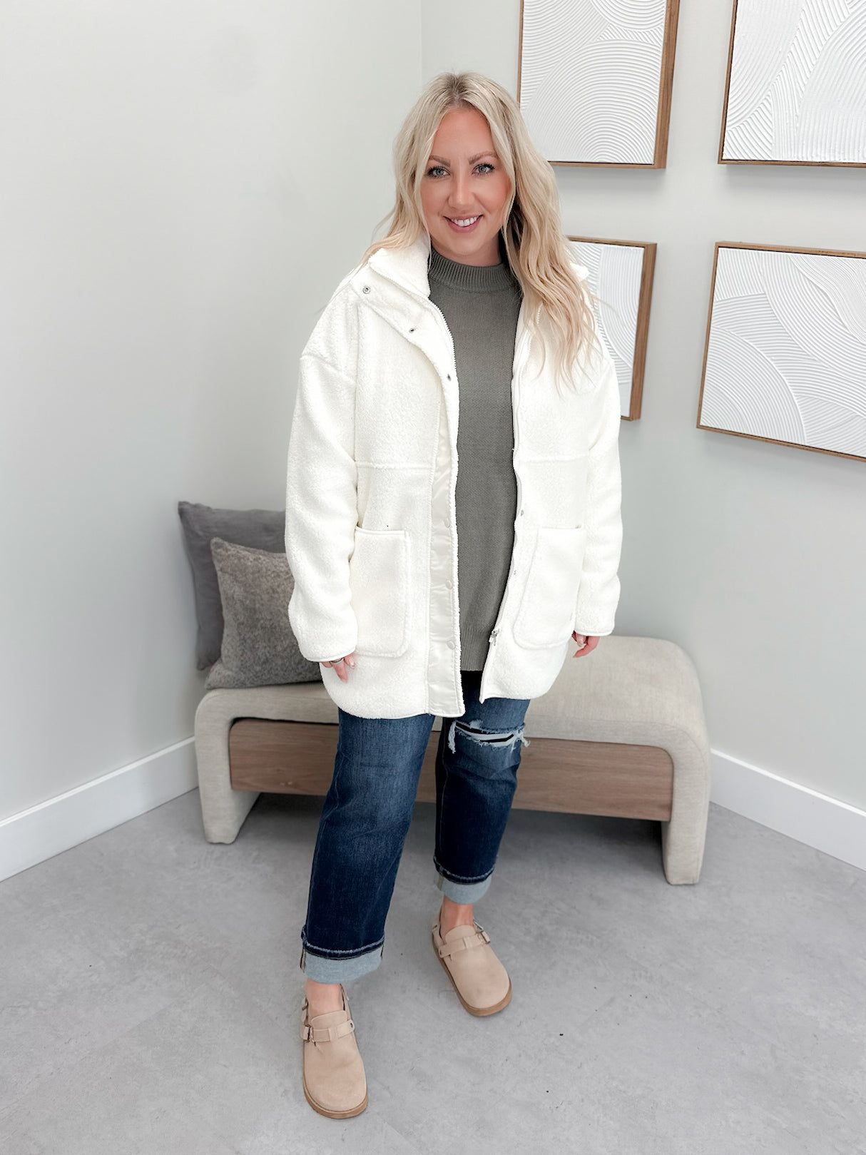 Aspen Teddy Sherpa Jacket in Cream